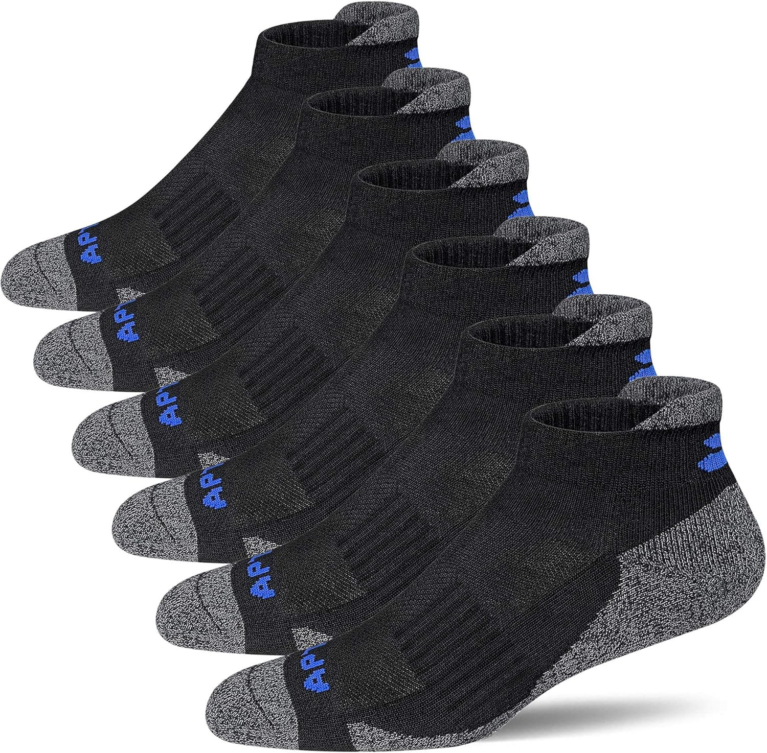 Men's Cushioned Athletic Running Ankle Socks Size 13-15 Black 6 Pairs