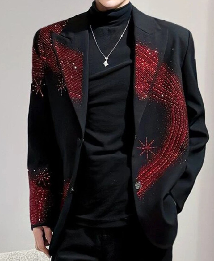 New Men Luxury Diamond Rhinestones Fashion Stage Black Jacket High Quality