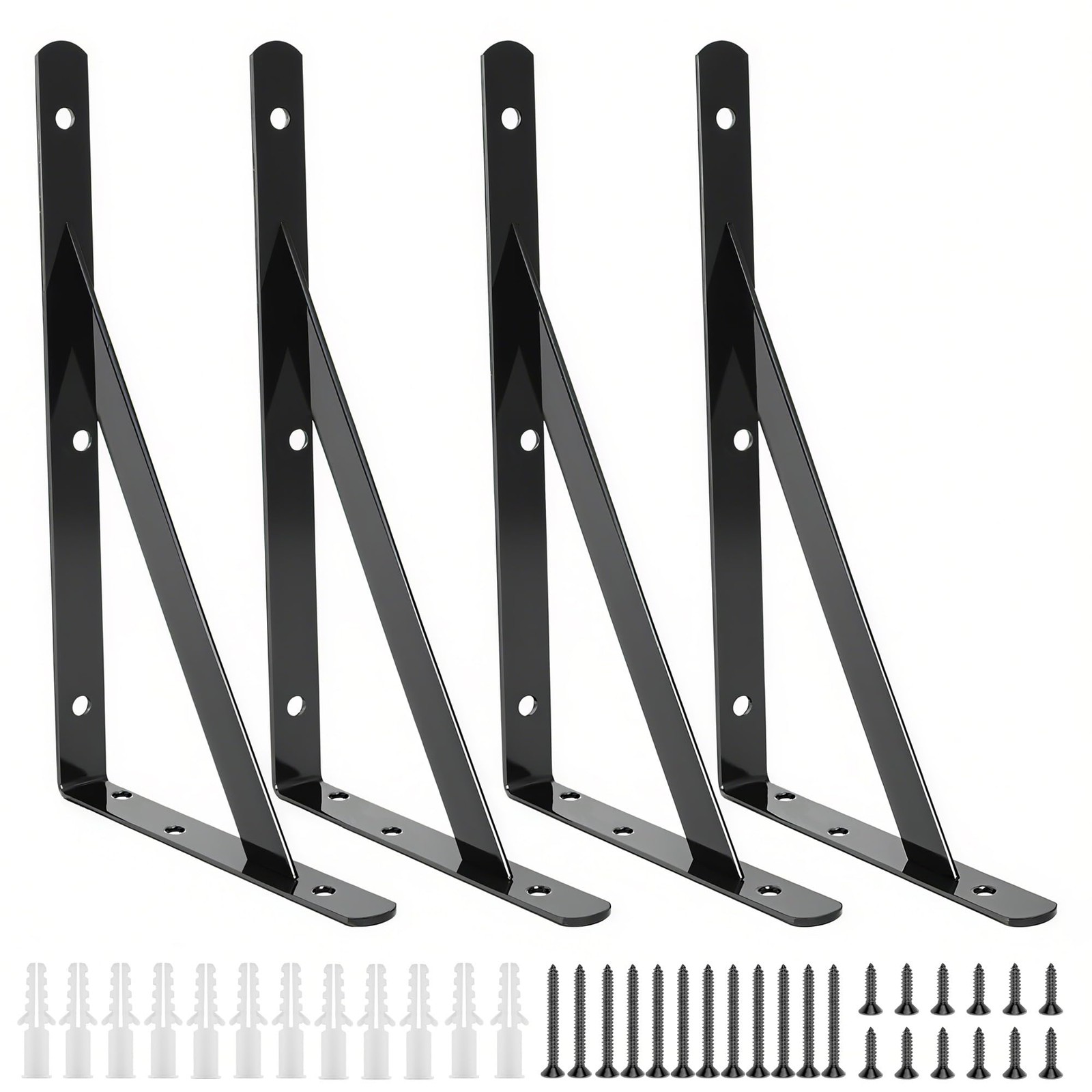 4 Pack L 16 x H 10 Inch Heavy Duty Shelf Brackets Black Metal Open Floating