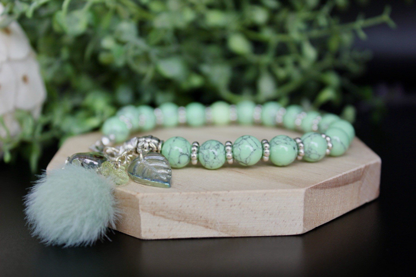 Green Dyed Howlite Stone Handmade Bracelet