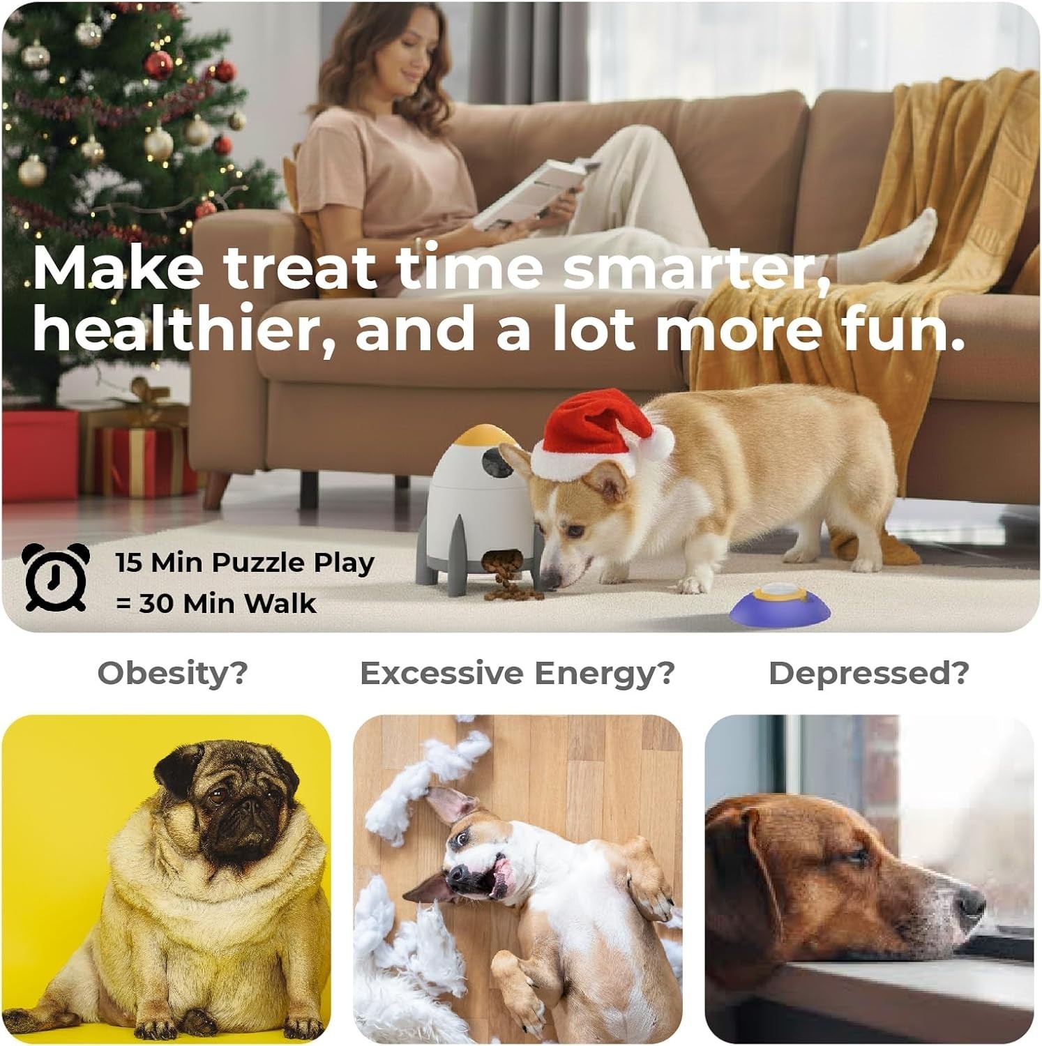 Interactive Dog Puzzle Feeder Toy Automatic Dogs Treat Dispenser IQ Training &