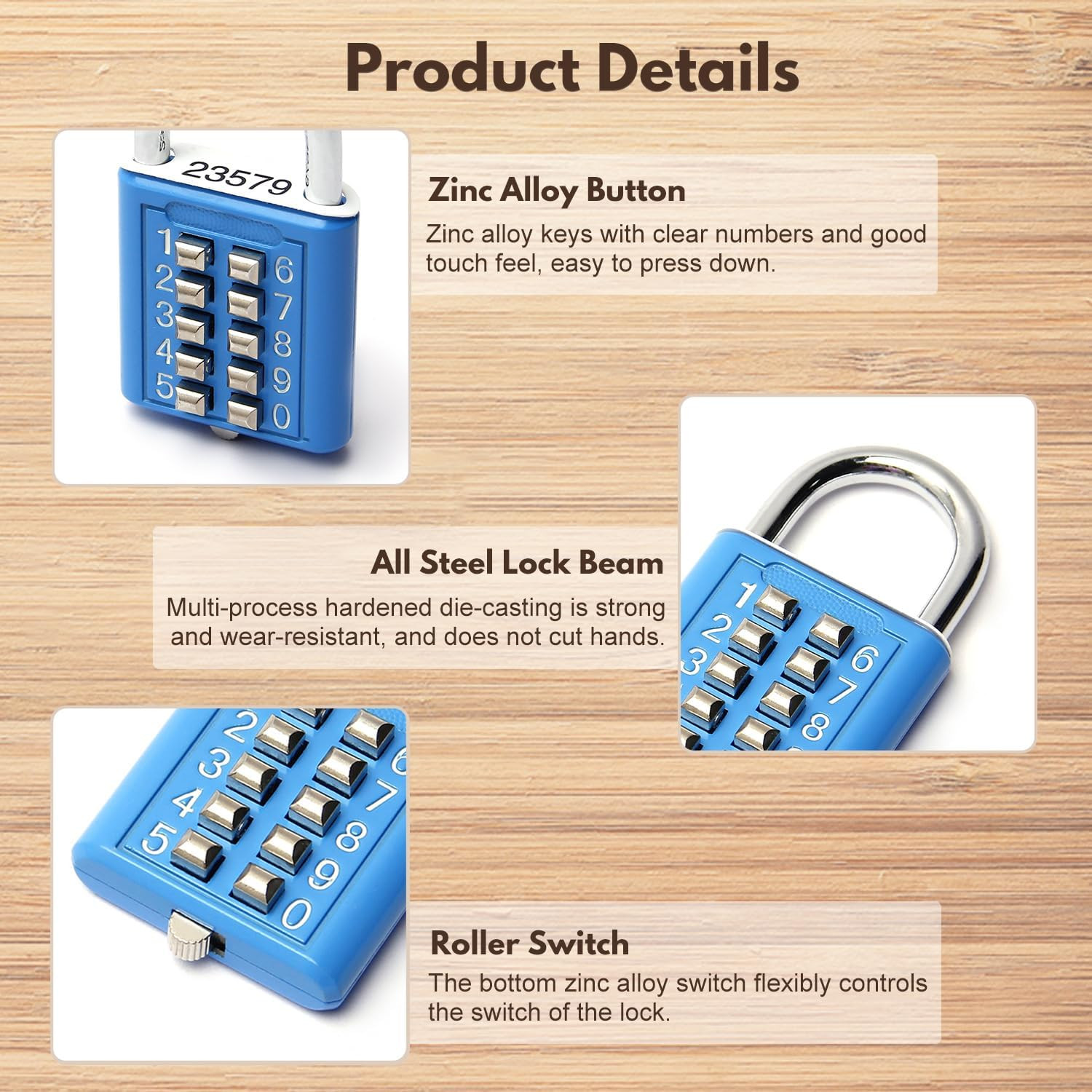 1Pcs 10-Digit Combination Padlock Push Button Lock for Locker Gym Case Drawer