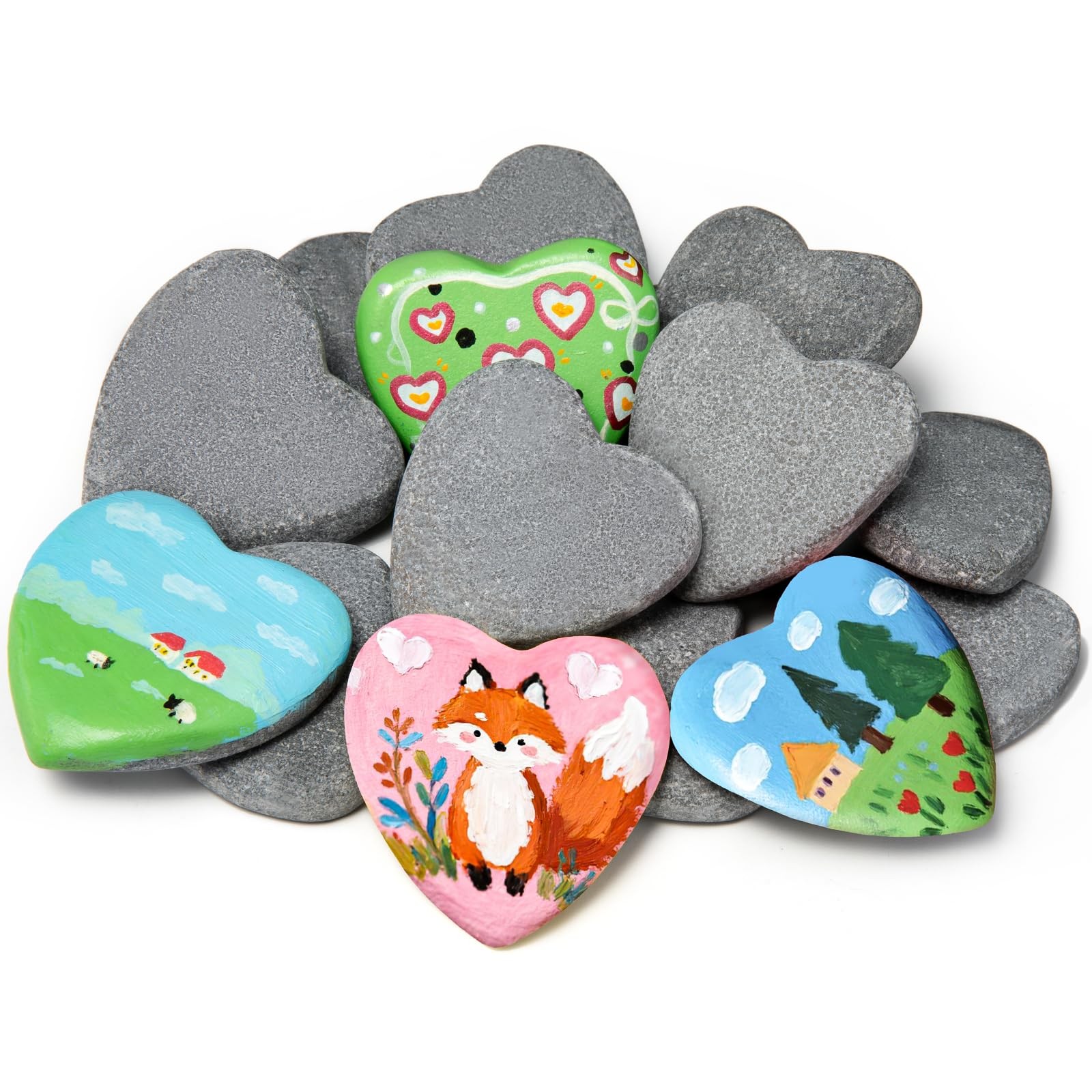 15 Pcs Heart-Shaped Rocks for Painting, 2in Valentine's Day Heart Stones, Nat...