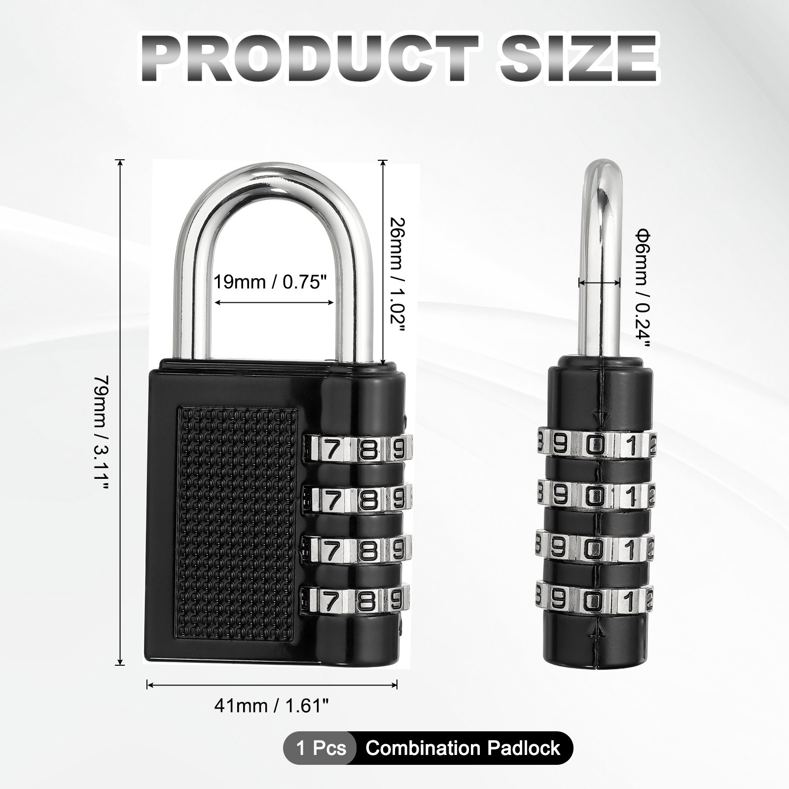 Combination Padlock (Large, Black), 4-Digit Shackle Code Locks