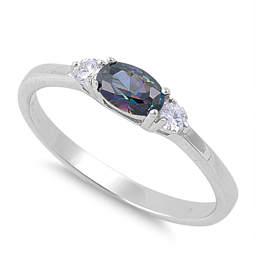 Women's Oval Rainbow Topaz CZ Beautiful Ring 925 Sterling Silver Band Sizes 5-10