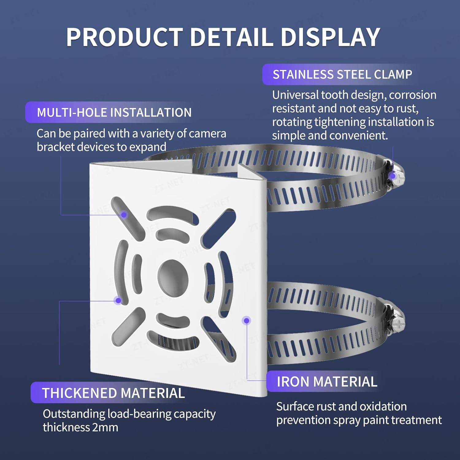 Universal Vertical Pole Mount for Security Camera, White | Solid Metal Bracket