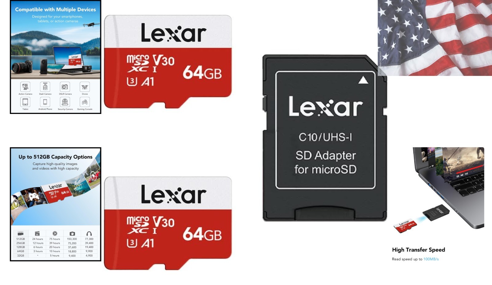 64GB Micro SD Card 2 Pack, microSDXC UHS-I Flash Memory Card with Adapter - U...