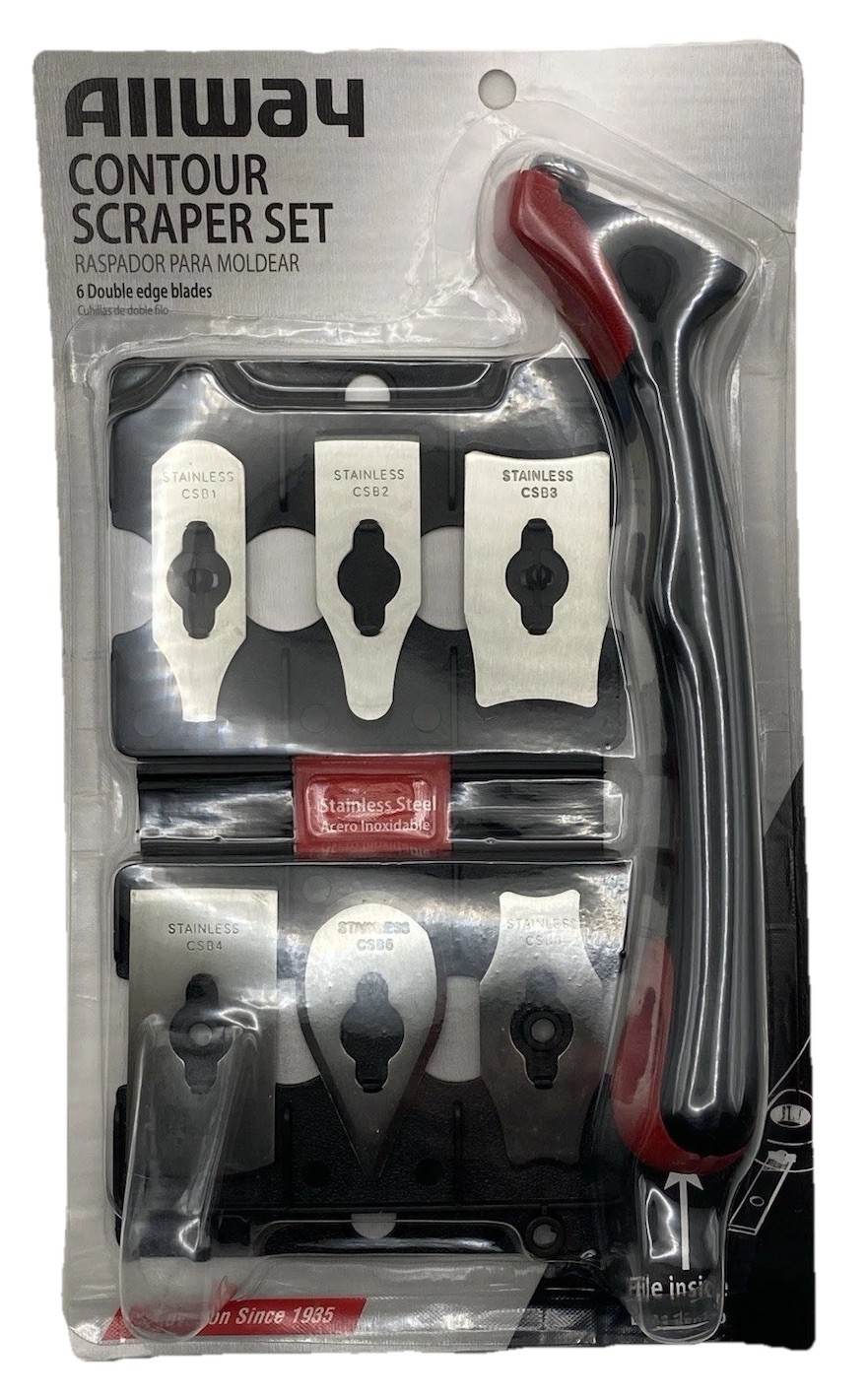 ALLWAY CS6 Soft-Grip Contour Scraper Set with 6 Blades and Blade File