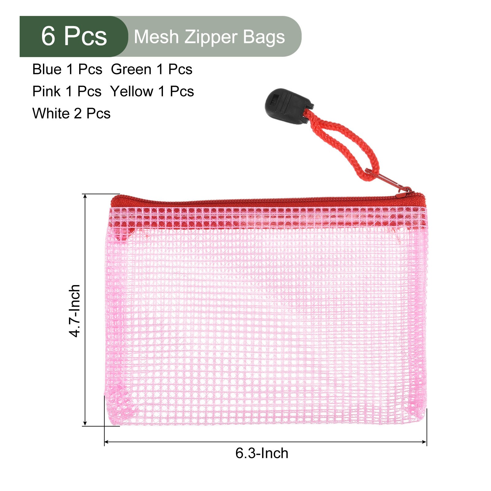 6 Pack Mesh Zipper Bags A6 Mesh File Pockets Plastic Document Pouch Multicolor