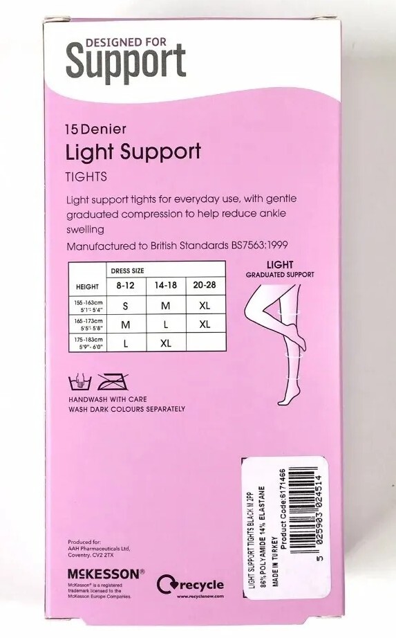 McKesson Light Support 15 Denier Tights MEDIUM BLACK * 2 Pairs