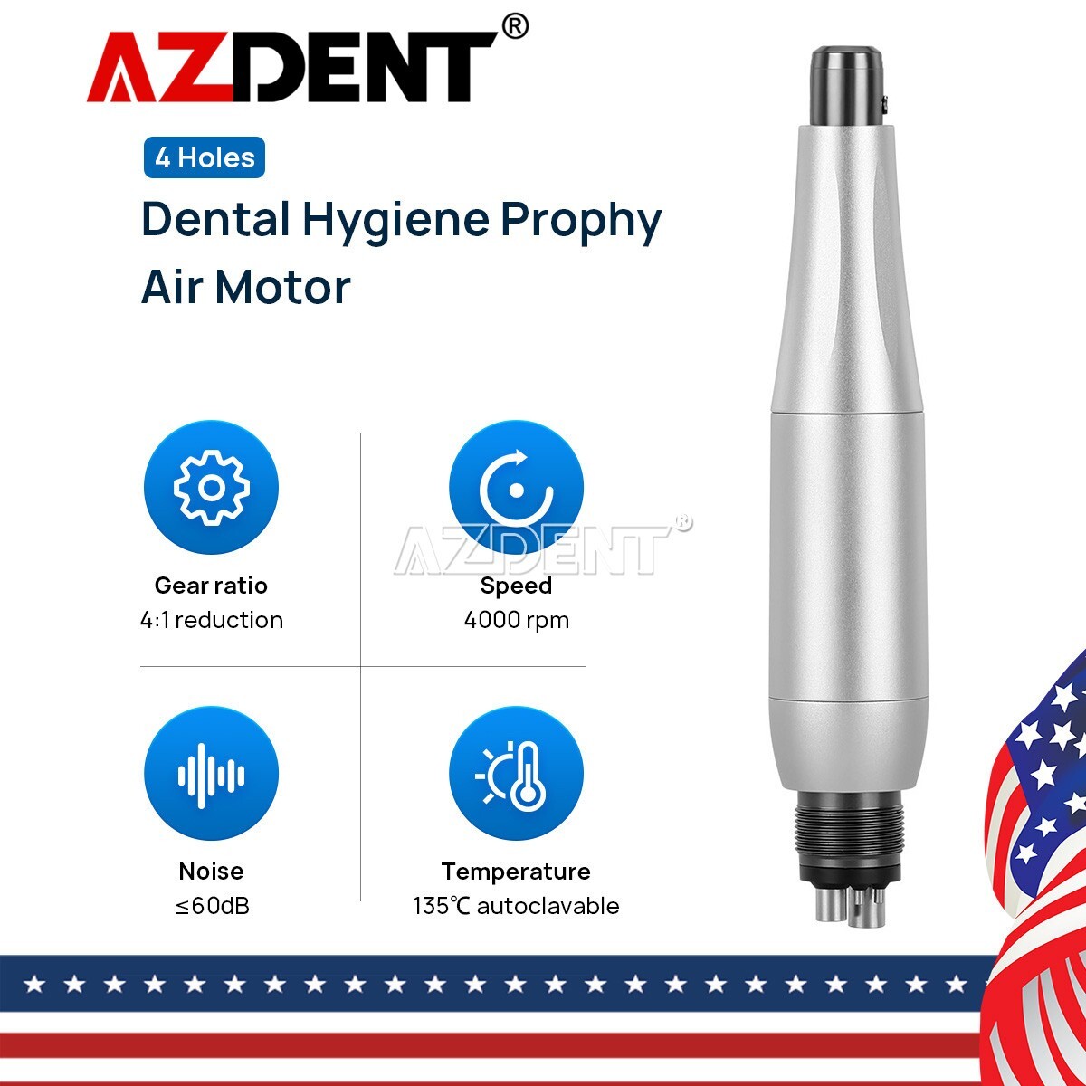 360° Swivel Dental Hygiene Prophy Handpiece Air Motor 4:1 Nose Cone 4Hole