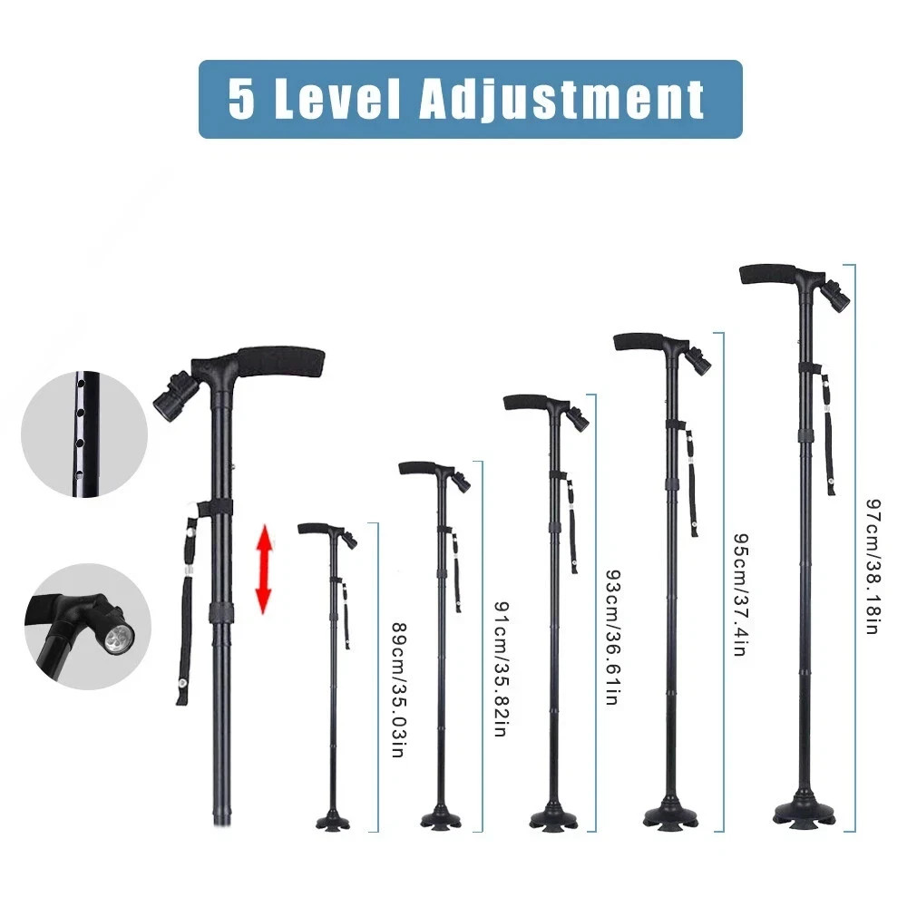 New Folding Walking Cane with LED Light Adjustable Walking Stick