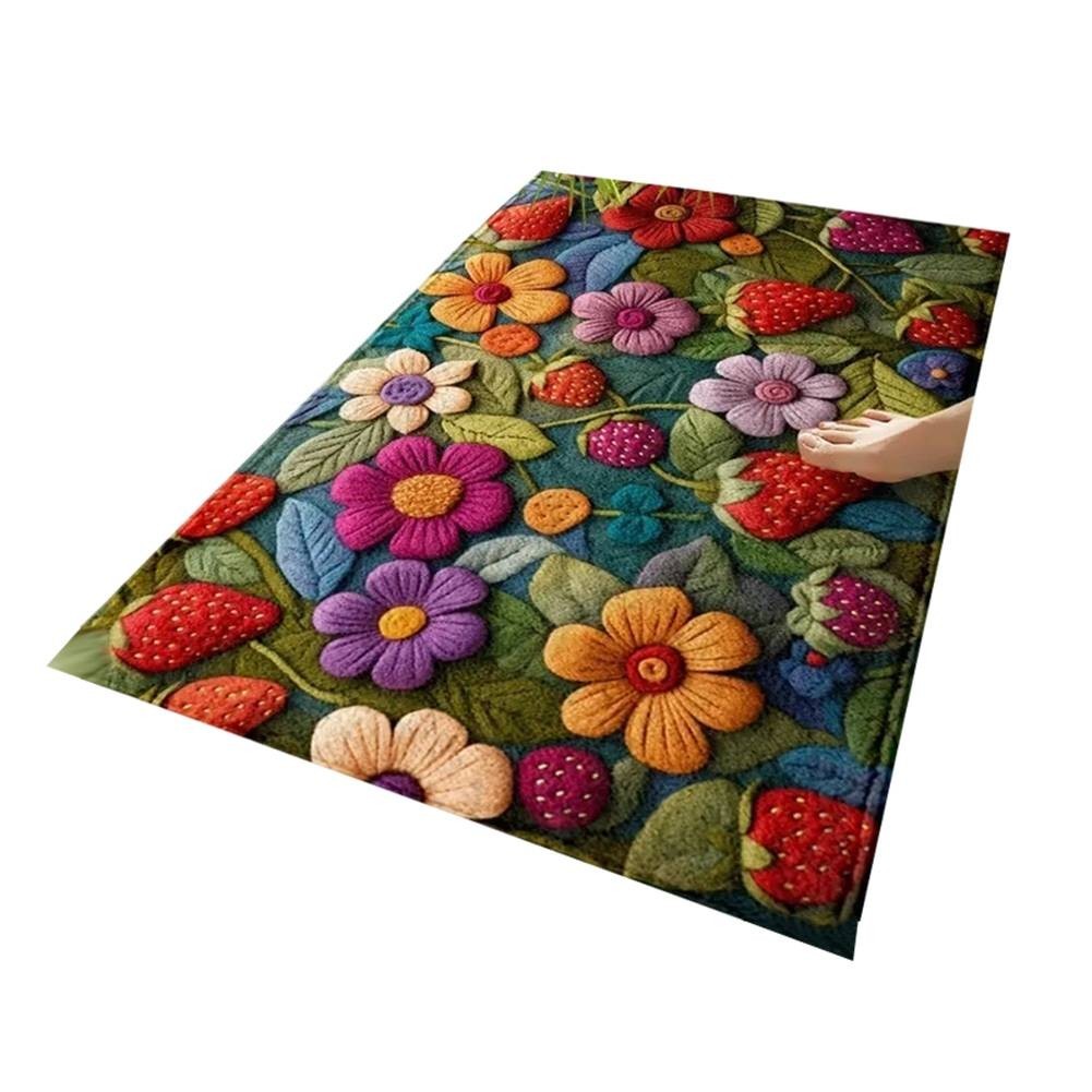 Decorative Bath Mat Anti Slip Imitation Cashmere with Beautiful Rose Design