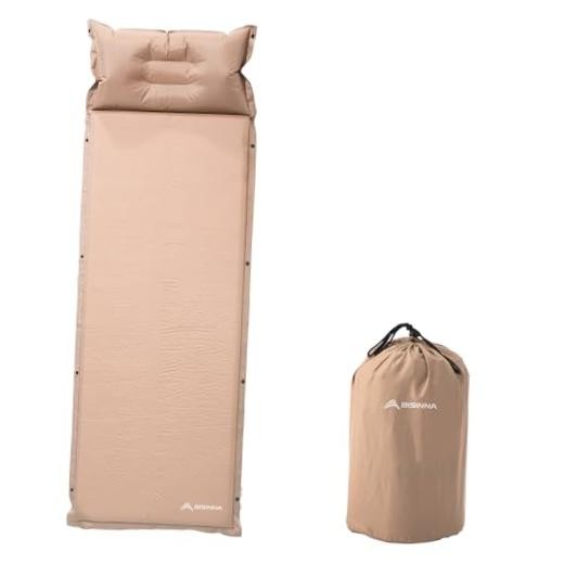 Self Inflating Sleeping Pad Thick Foam Sleeping Mattress with Pillow 5cm Brown