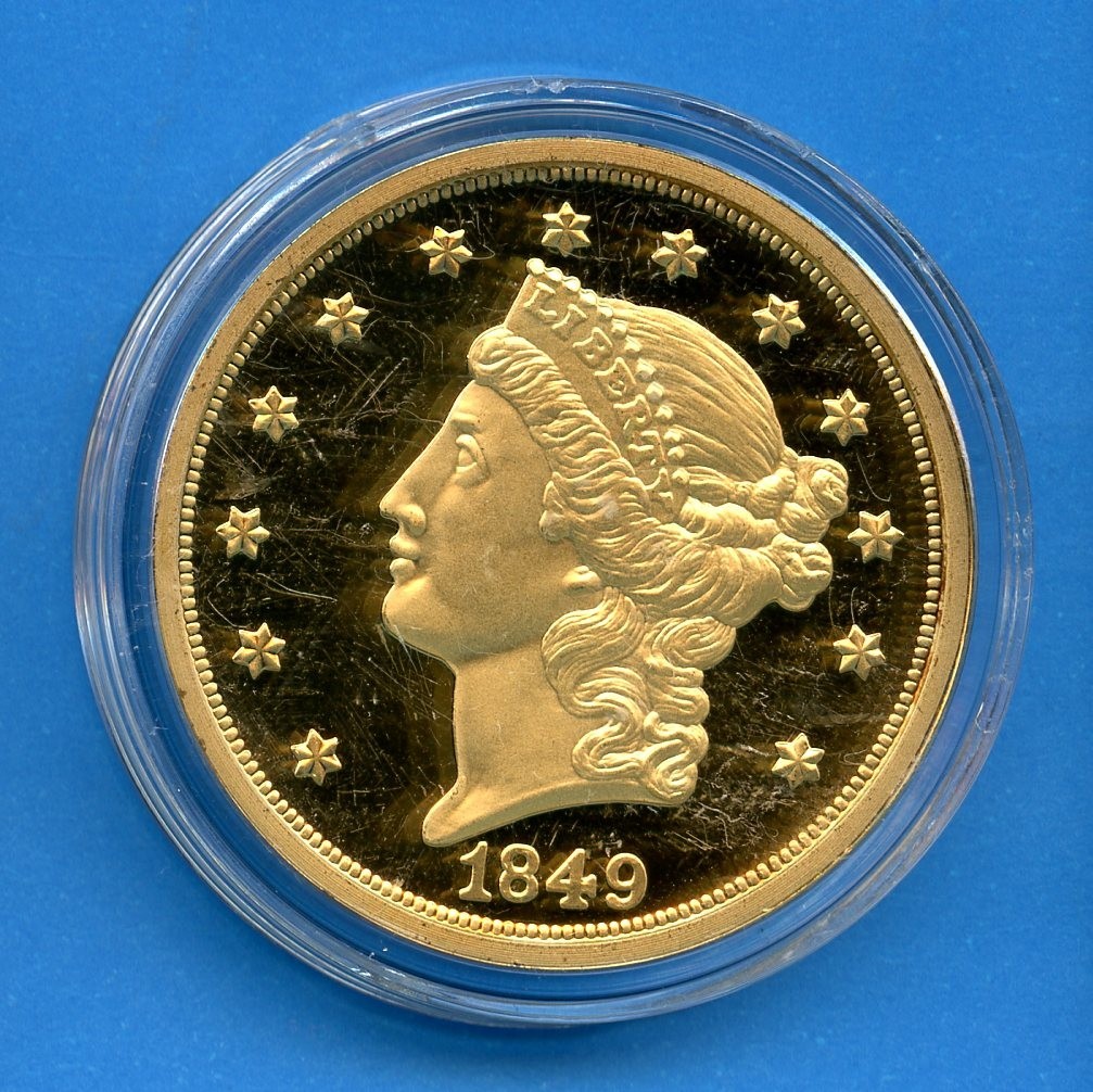 Liberty Coronet Head Style 1849 Double Eagle $20 Tribute Medal Acrylic Case #0a