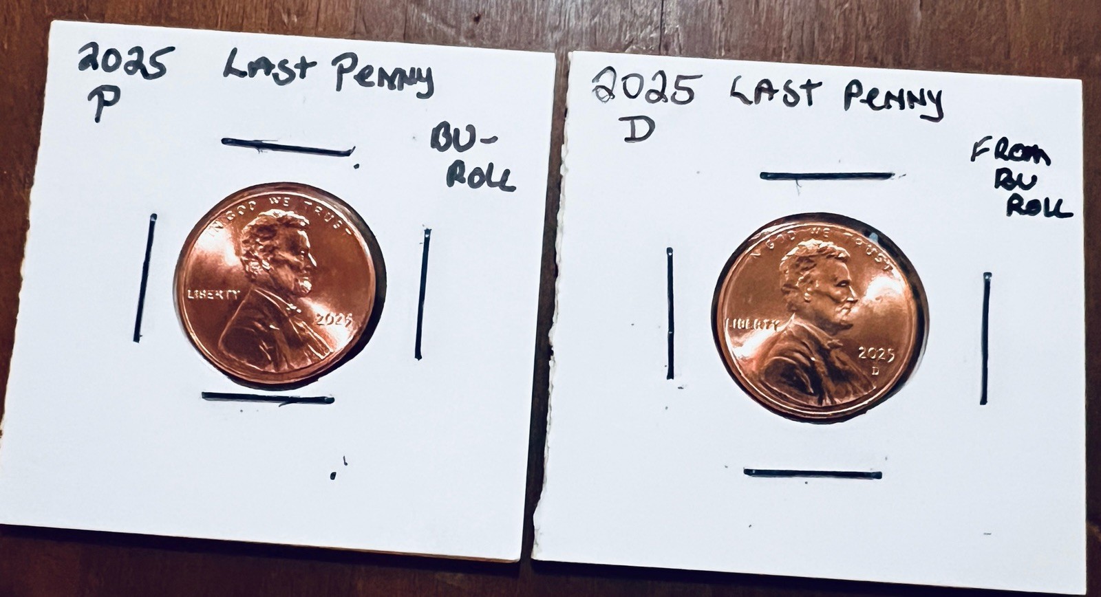 LOT OF TWO(2) 2025-P & D BU Last Of The Lincoln Shield Cents Pennies Free Ship