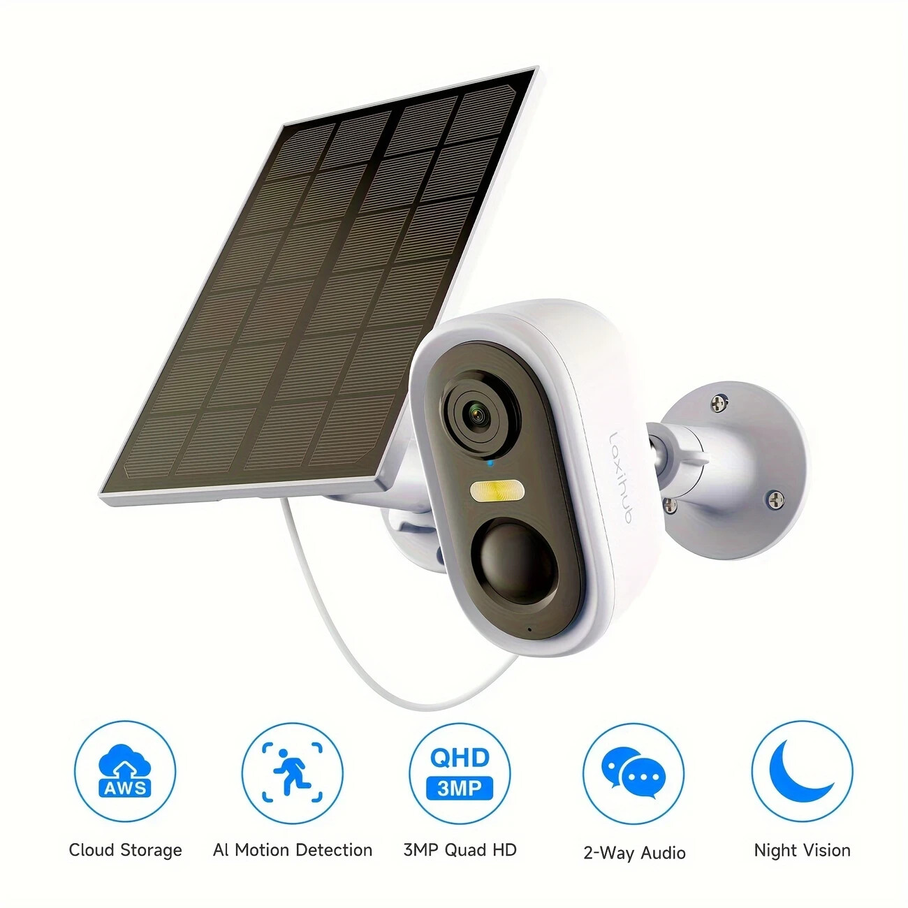 Solar Powered Outdoor Wireless Security Camera, 2K 3MP Video Resolution, Battery