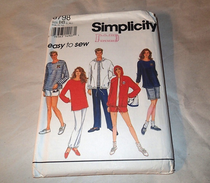 SIMPLICITY PATTERN 8798 ~ UNISEX PANTS SHORTS JACKET TOP ~ SIZES L and XL *UNCUT