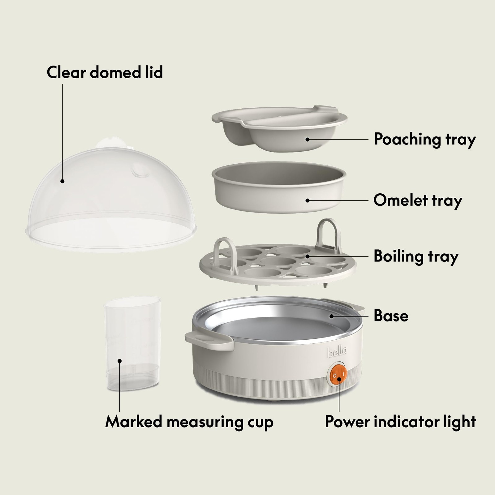 bella Electric Egg Cooker, 7 Eggs Capacity Tray, Single 7 Eggs, Oatmilk