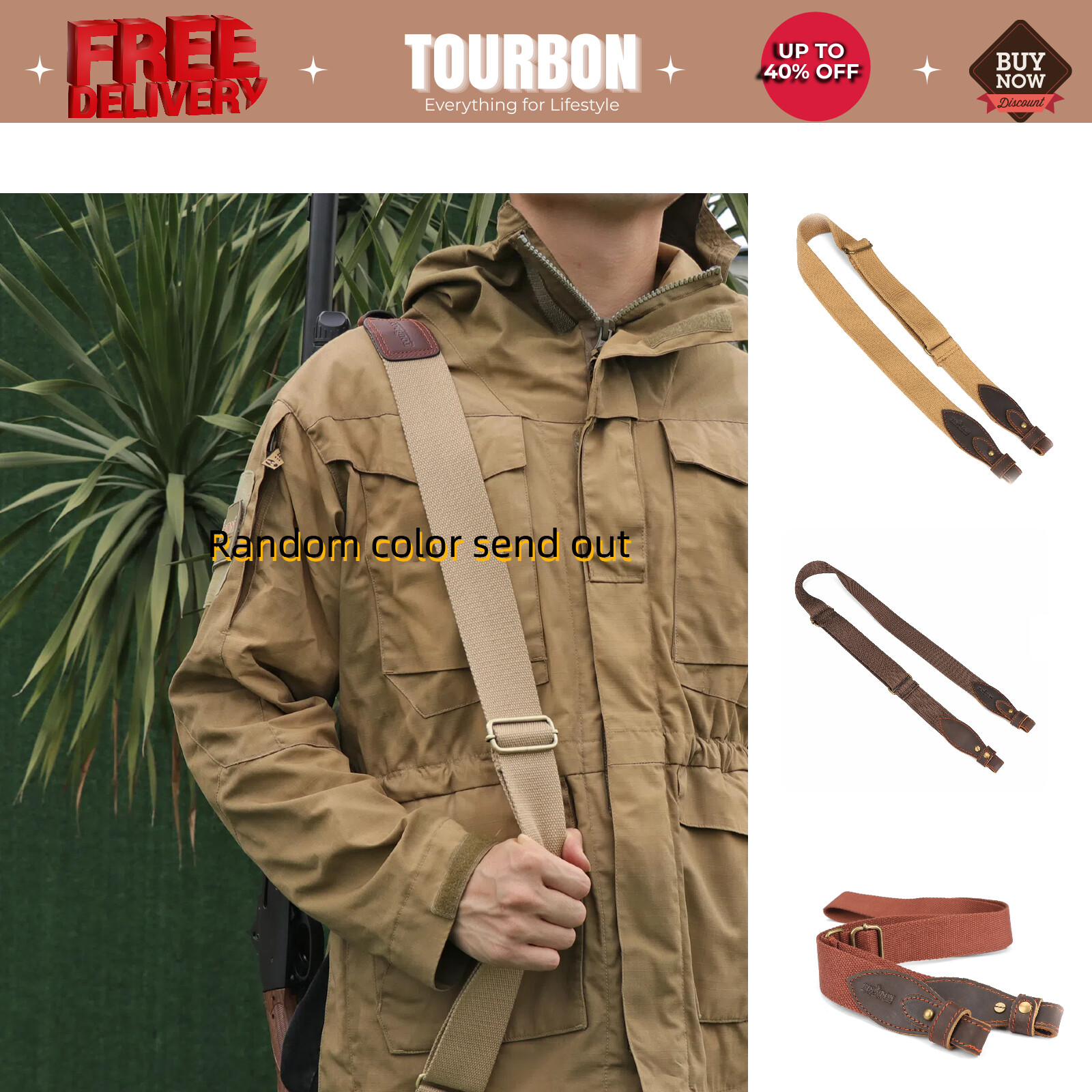 Tourbon Rifle/Shotgun Sling Adjustable Webbing Strap Leather End Random Shipped