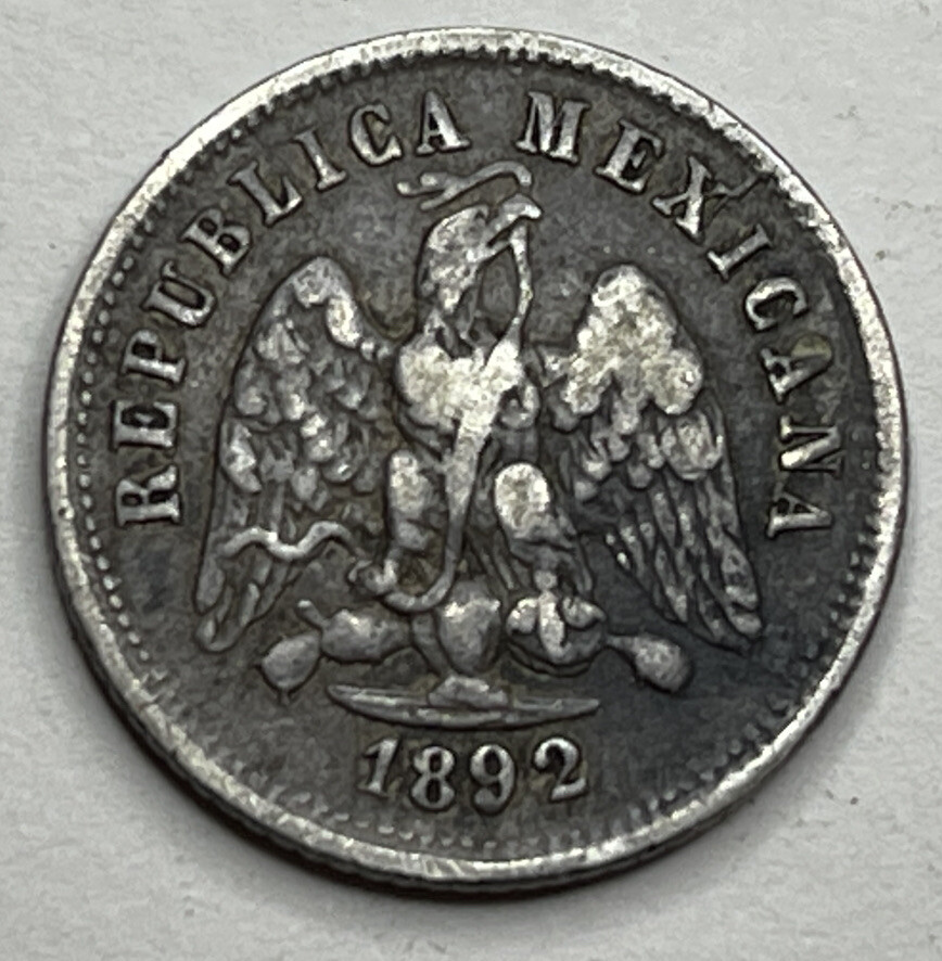 Mexico: 10 Centavos 1892 Pi R (/ G). Scarce/Rare. Very Nice Silver Coin.