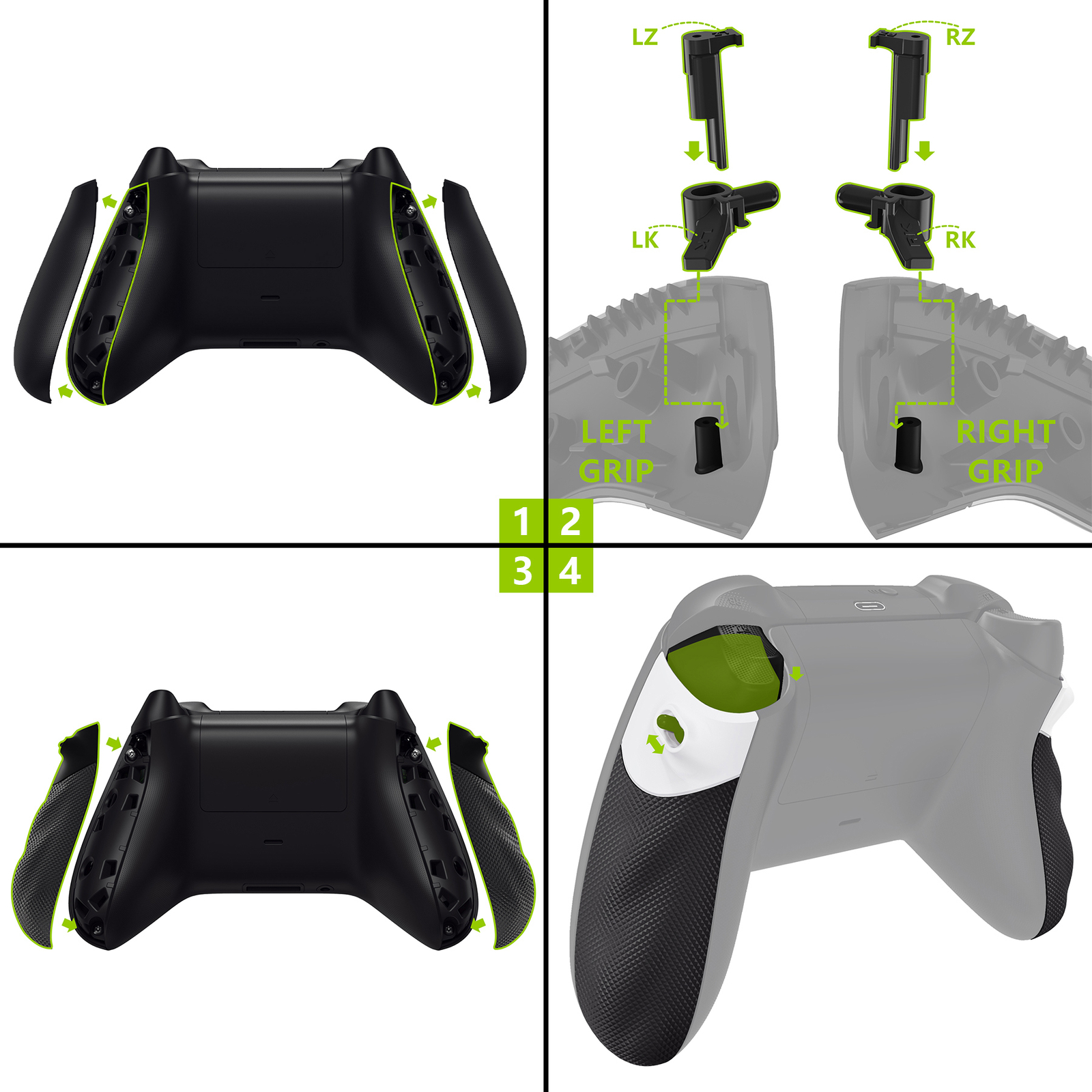 Anti-Slip Side Rails Grips Trigger Stop Kit for Xbox Series X/S Controller Black