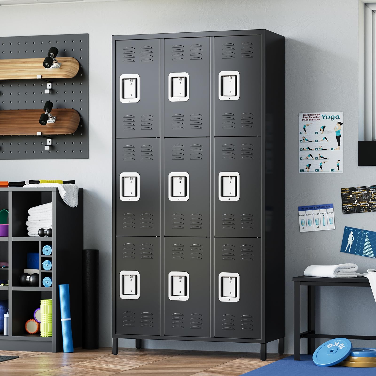 Metal Lockers with 9 Doors ,Black Locker Storage Cabinet for Office ,School ,Gym