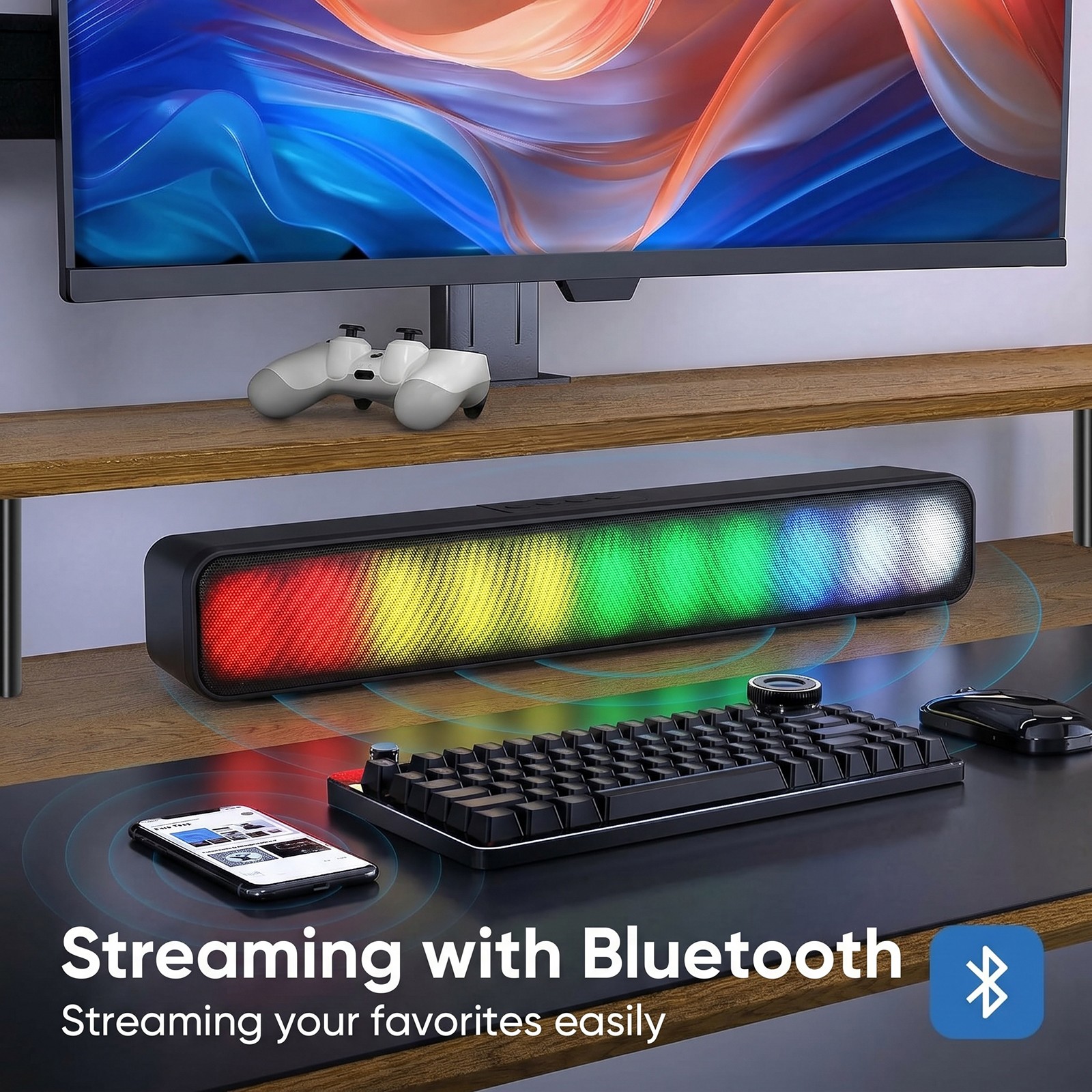Wireless Bluetooth TV Soundbar Theater Subwoofer RGB Soundbar Computer Speaker