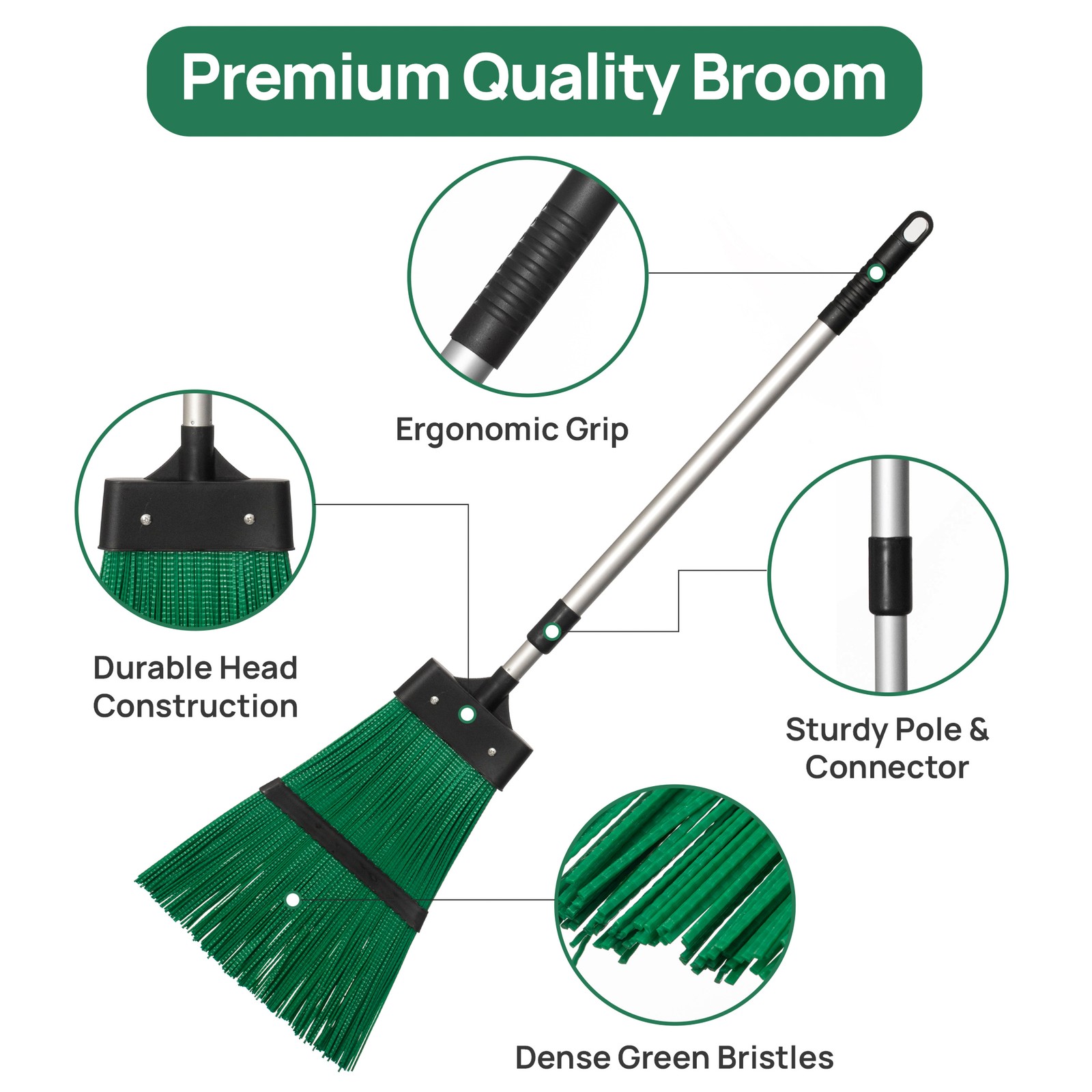 Extendable Long Handle Garden Leaf Broom Cleaning Tool for Leaves Grass & Debris