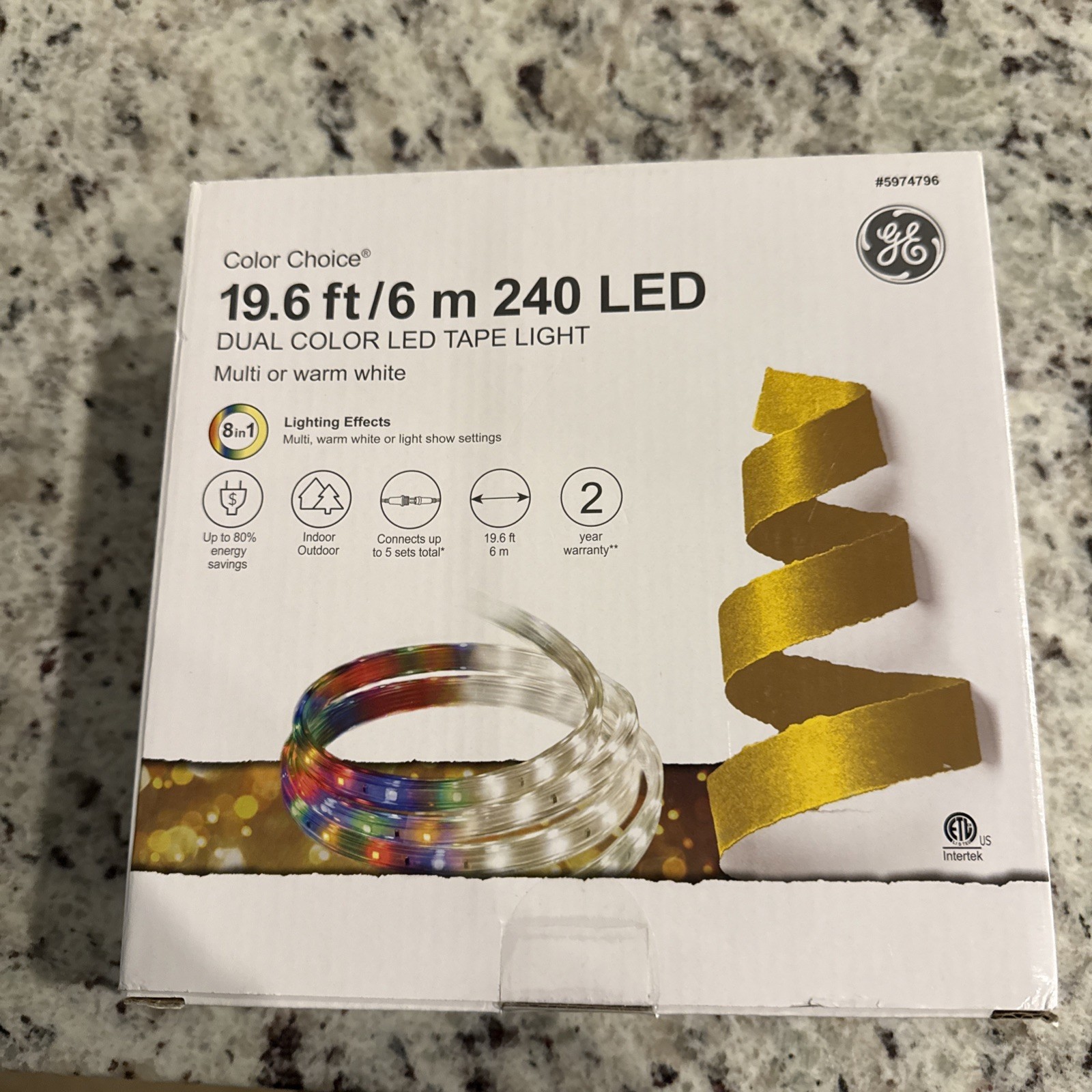 GE 8 in 1 Color choice Dual Color Cool Bright LED Tape Lights 19.6’ 6m/ 240 LED