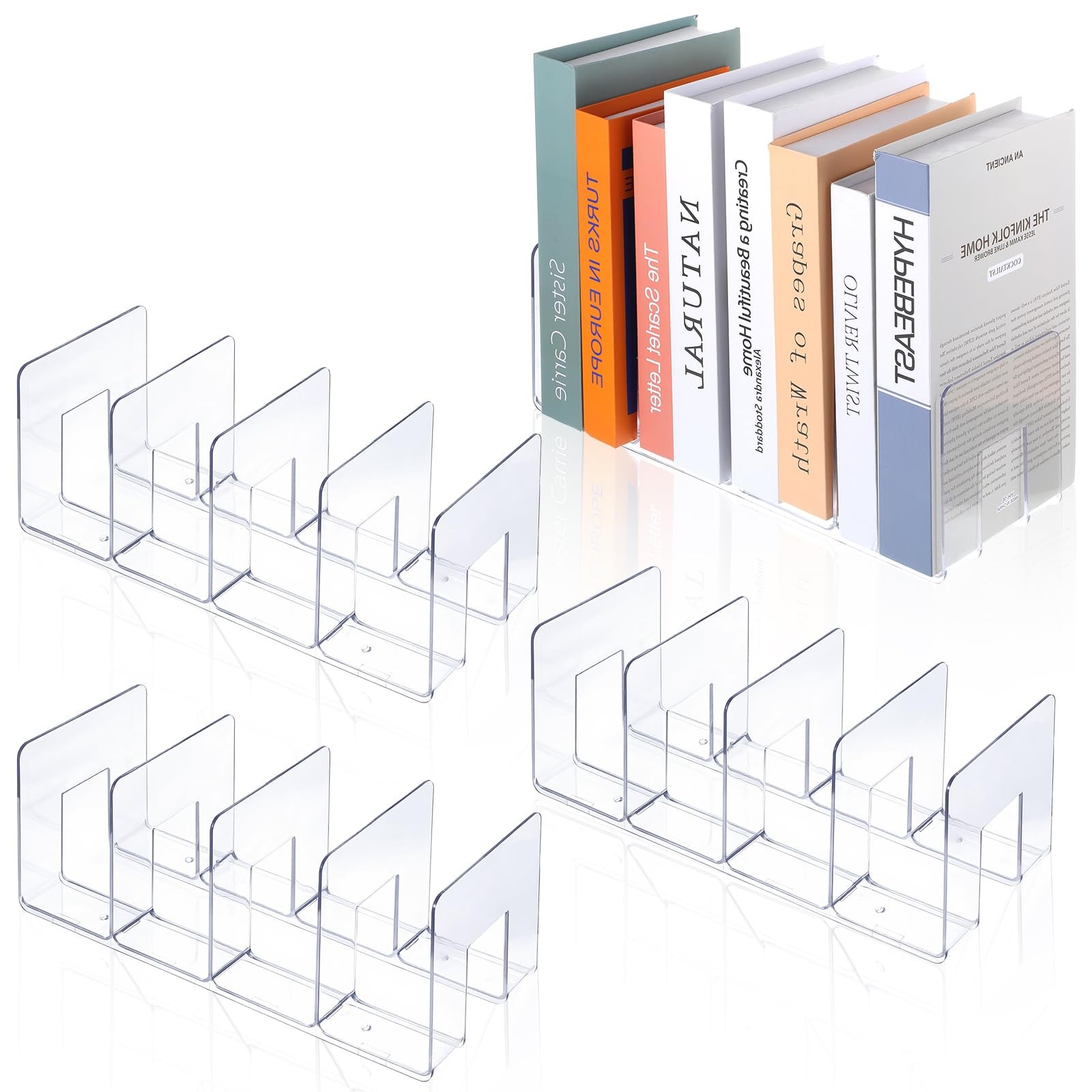 4 Pack Clear PVC File Sorter Desktop Organizer Holder 4Section Stand Rack