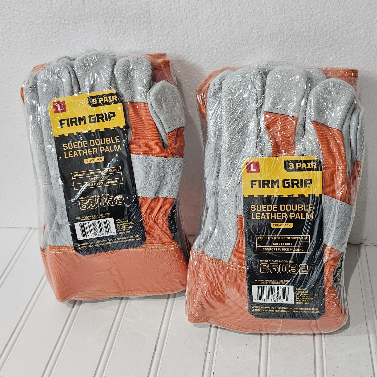 NEW 6 Pair Value Pack LARGE Firm Grip SUEDE-LEATHER PALM Work Landscaping Gloves