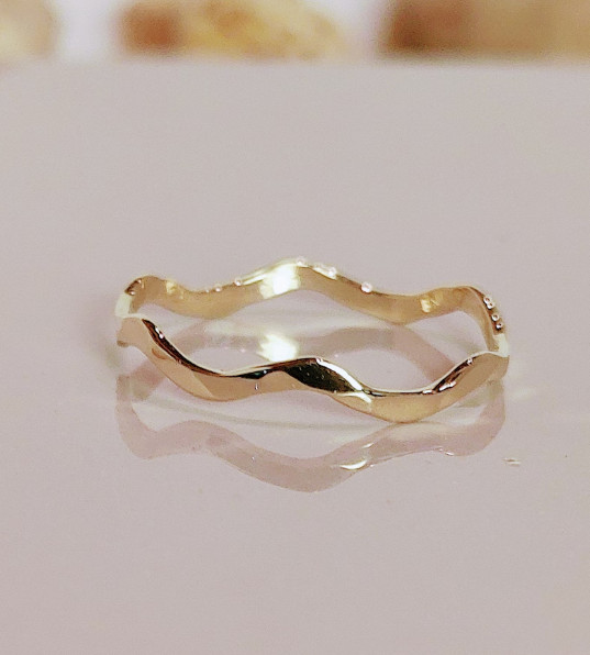Solid Gold Hammered Wave Ring, Gold Thumb Ring, Stacking Gold Ring, Dainty Band