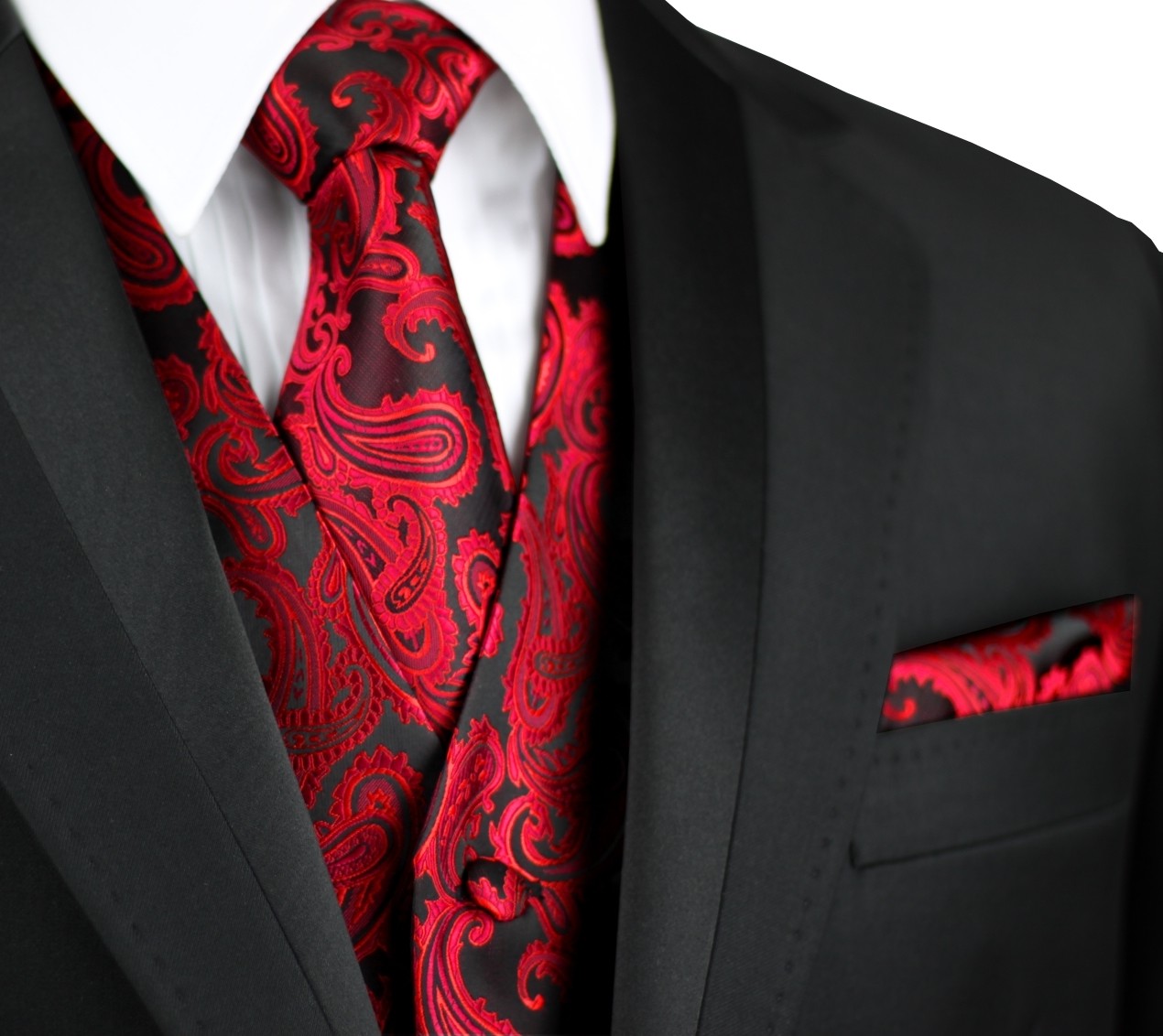 Men's APPLE PAISLEY FORMAL TUXEDO VEST TIE HANKIE Wedding Prom Cruise Homecoming