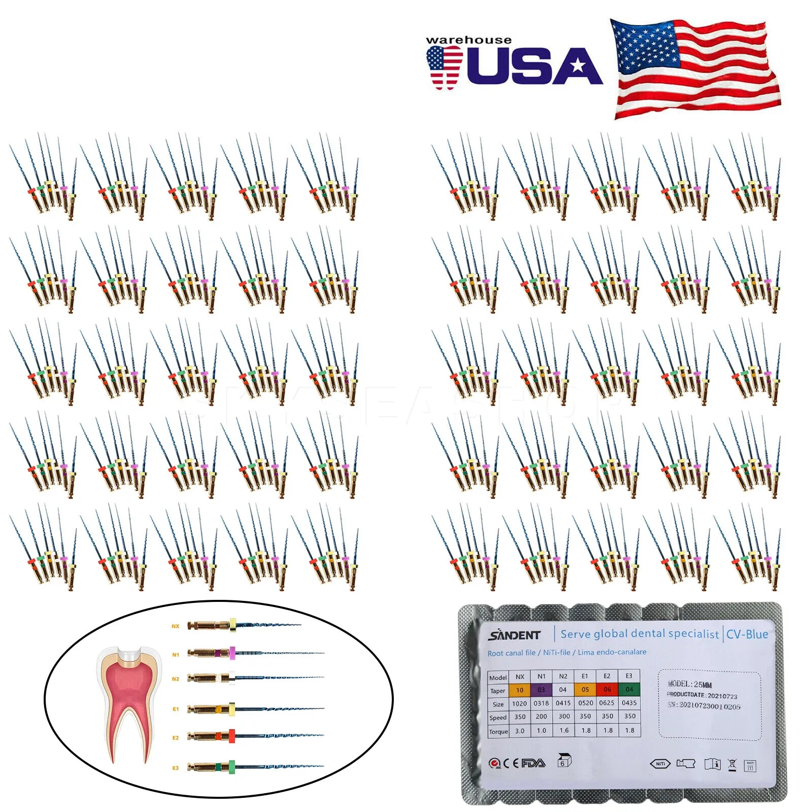 6-300pcs Endodontic Dent Endo NITI Files Root Canal Engine Rotary Files 25mm