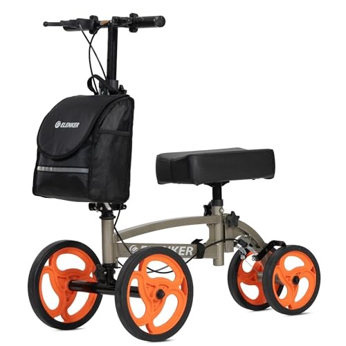 ELENKER Steerable Knee Scooter, Basket, Dual Braking System - Champagne/Black