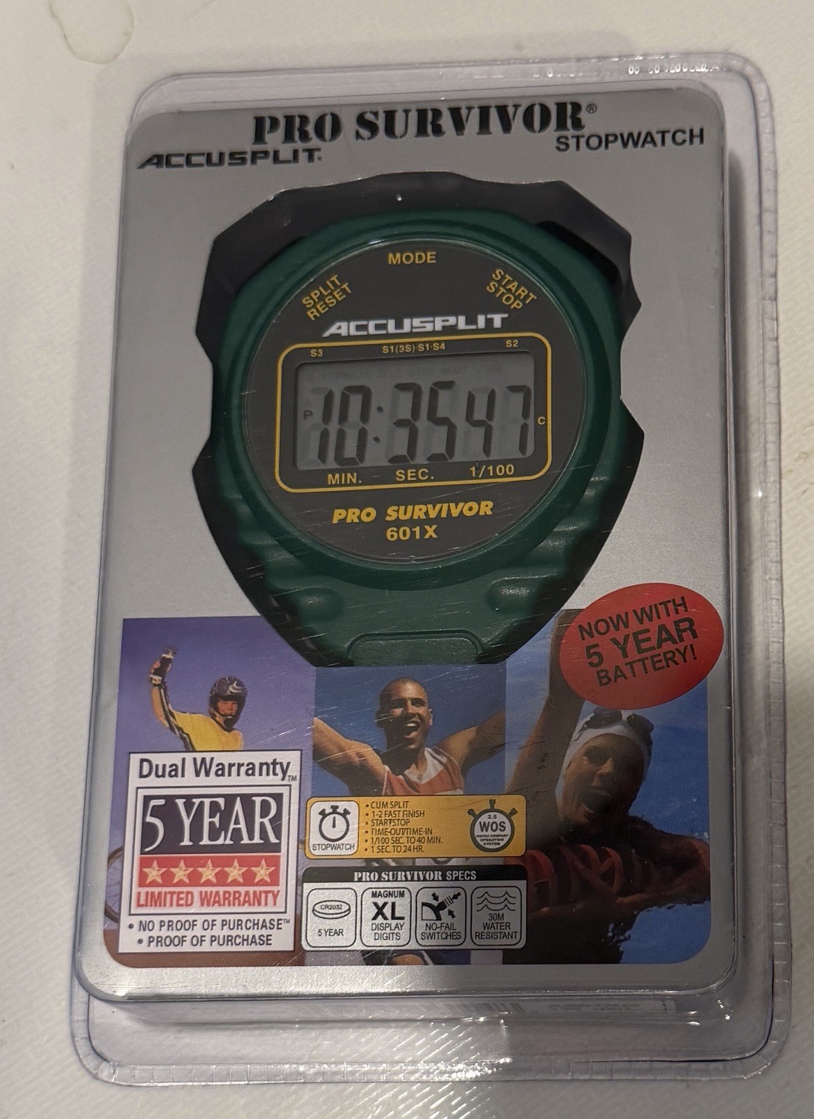 ACCUSPLIT Pro Survivor - A601X Stopwatch, Clock, Extra Large Display Green