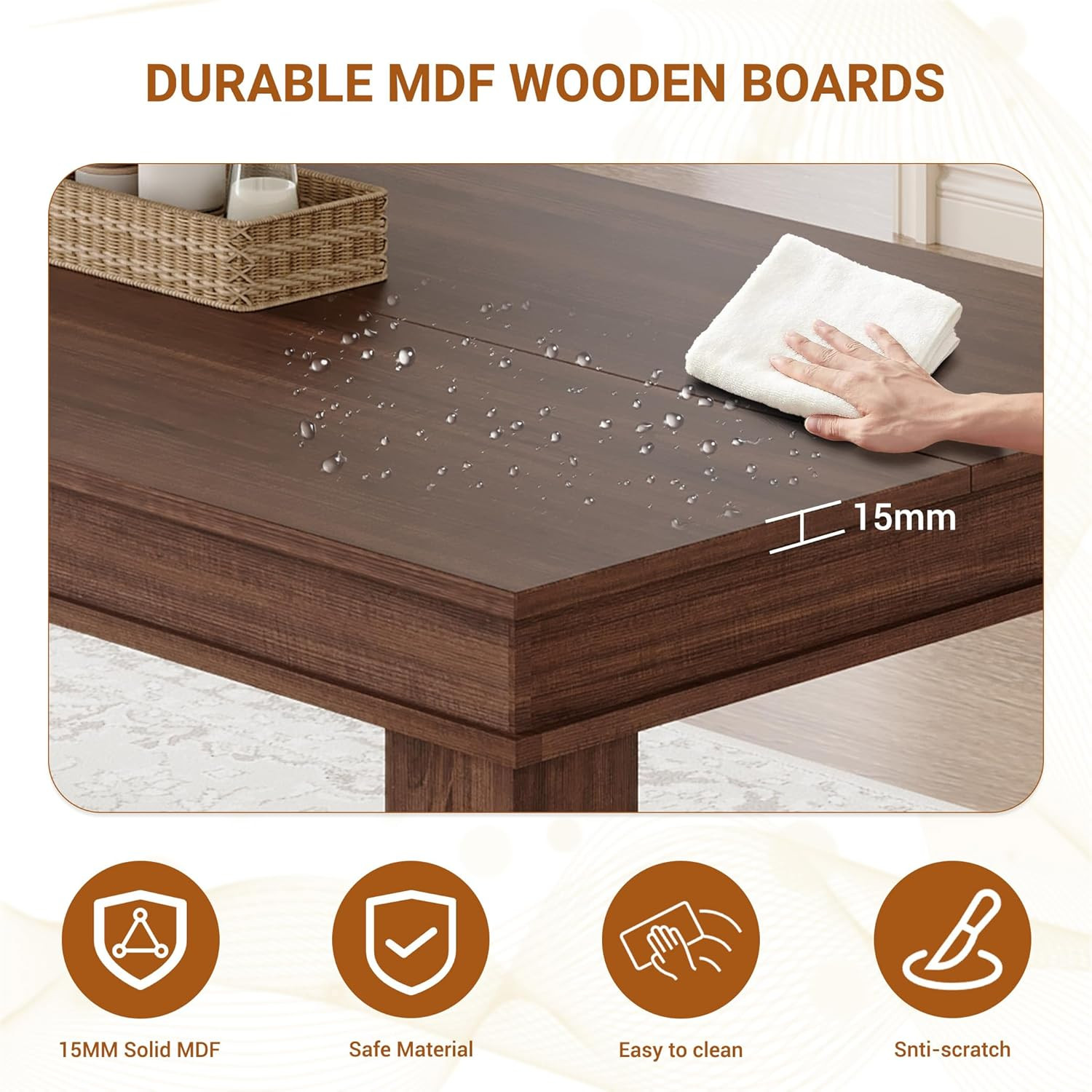 71" Farmhouse Dining Table for 8 - Sturdy Brown Wooden Kitchen Table