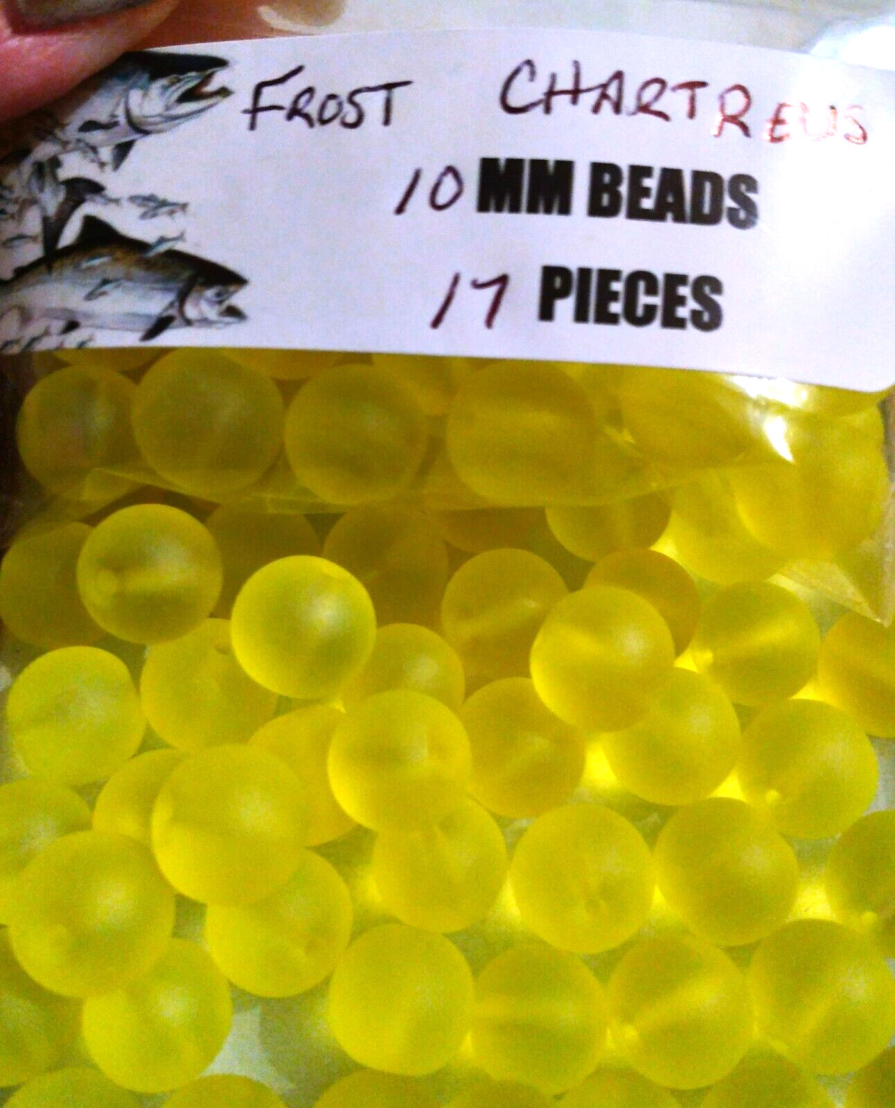 UV Sink Fishing Premium Trout/Salmon/Steelhead Beads 10mm 17ct frost chartreuse
