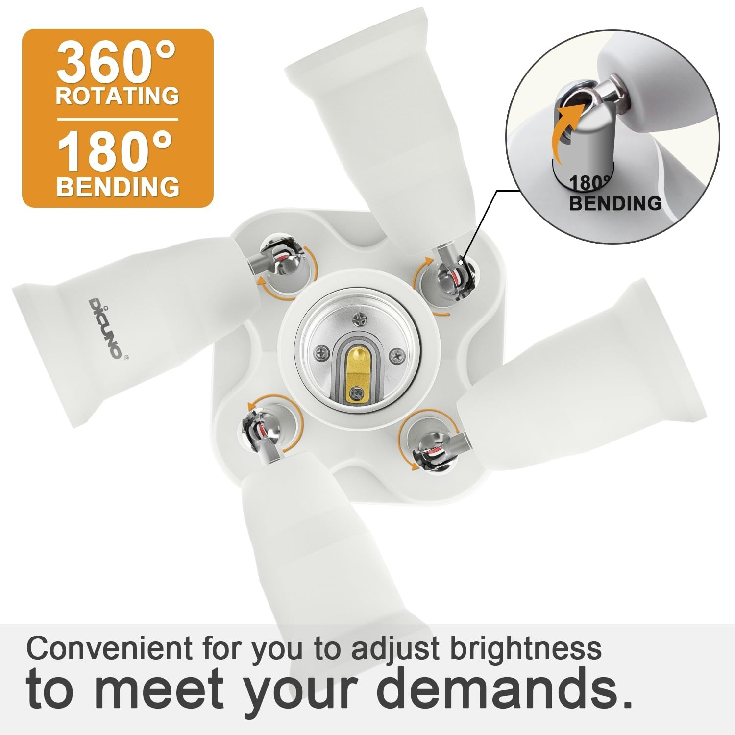 5 in 1 E26 Light Socket Splitter Adapter for LED Bulbs, Adjustable, 300W
