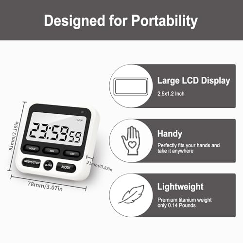 Multifunctional Kitchen Timer with Silent/Alert Mode, 24-Hour Clock, Memory 1