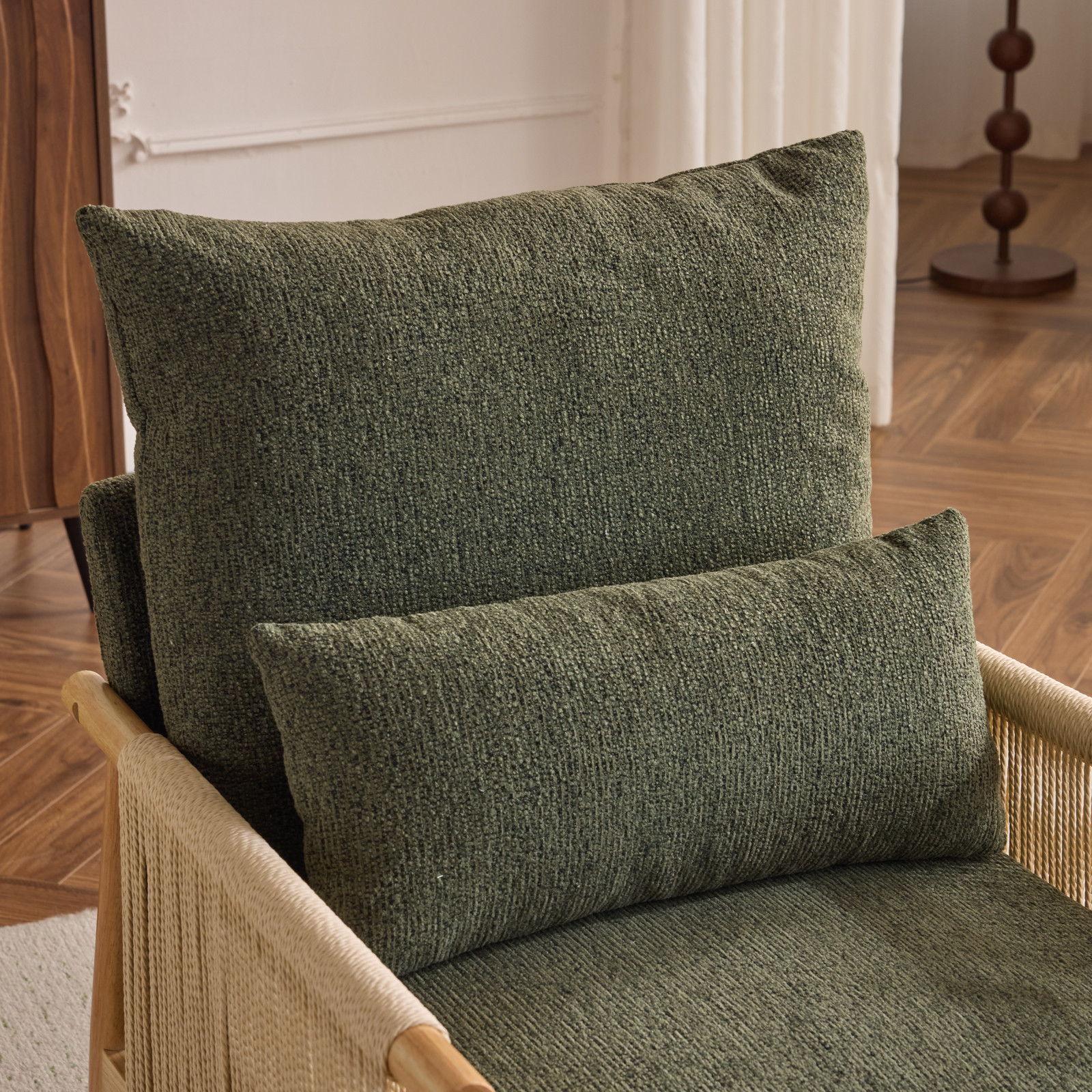 LEADZM Braid Accent Chair, Mid-Century Armchiar with Natural Oak Wooden Armrest