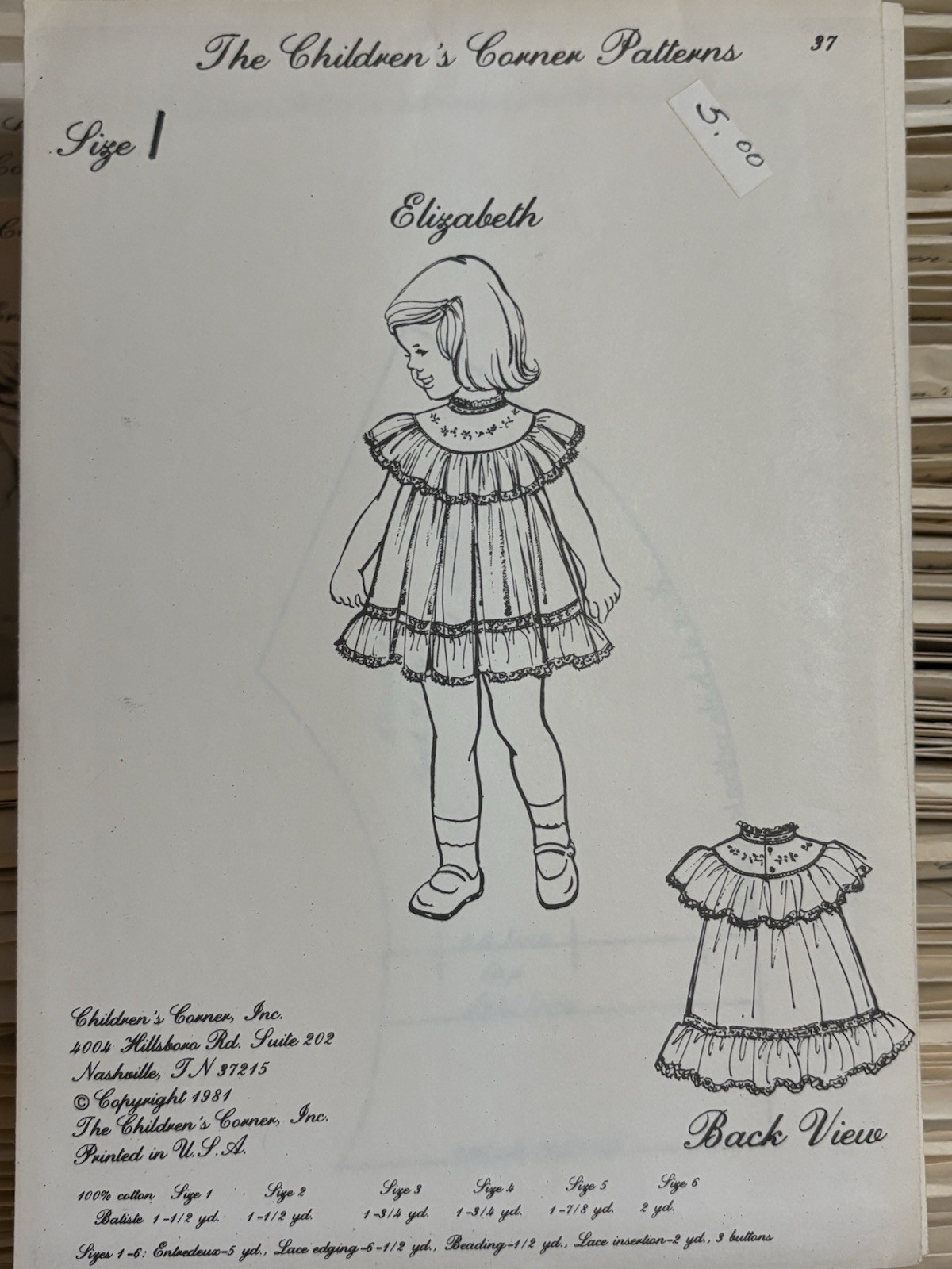 OOP/Vintage The Children's Corner Patterns #37 Elizabeth