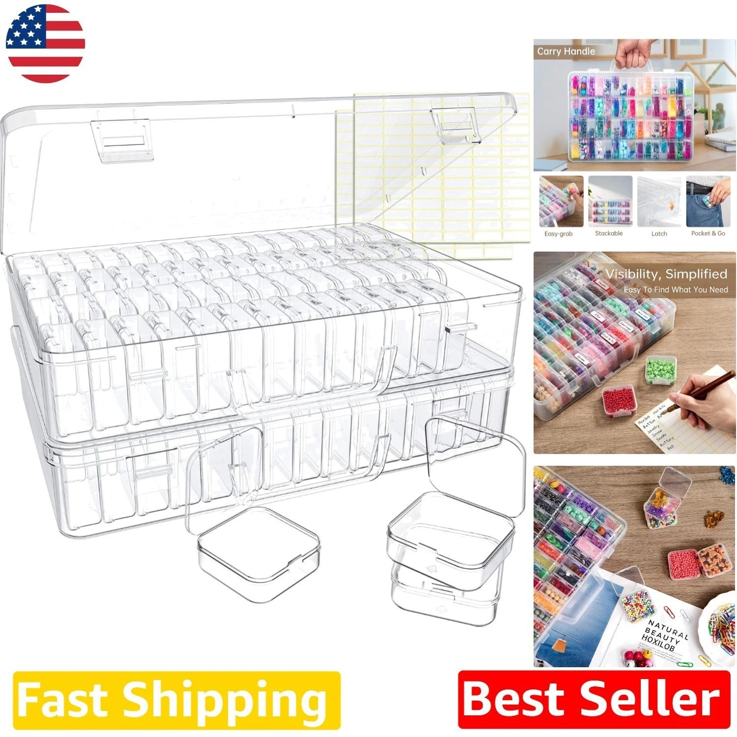120pc Clear Bead Organizer Box, Portable Craft Case, Dustproof Jewelry Storage