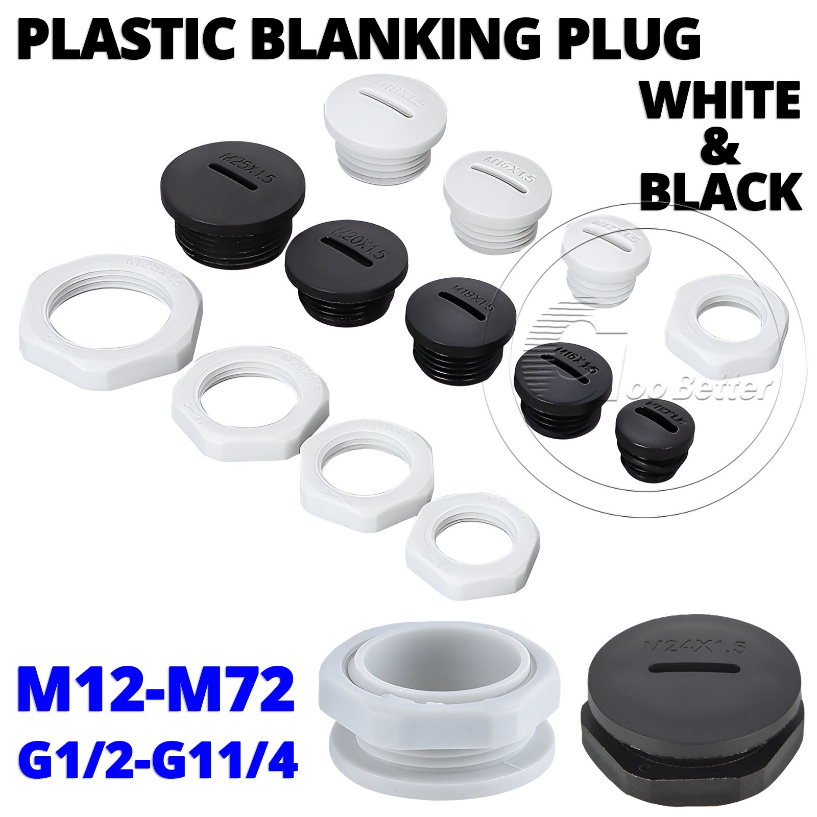 Plastic Nylon Male Blanking Plug with Hex Nut Waterproof Seal M12-M72, G1/2-G1
