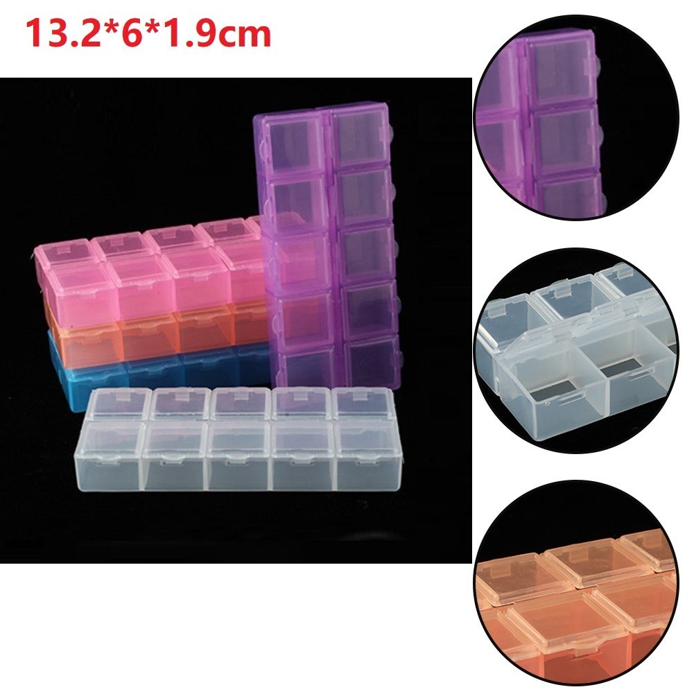 Dustproof Storage Box Compartment Plastic Rectangle Transparent 10 Grids