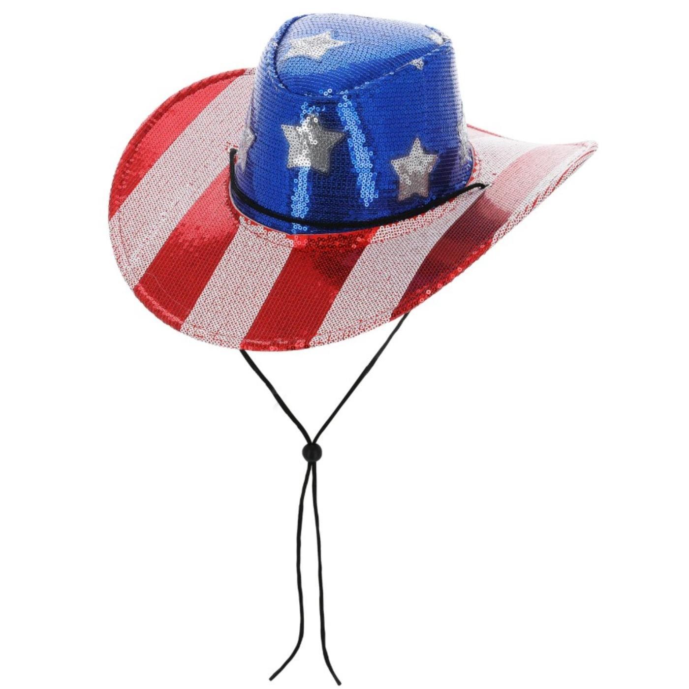 Smiffys - Sequin Stars & Stripes American Cowboy Hat - Adult
