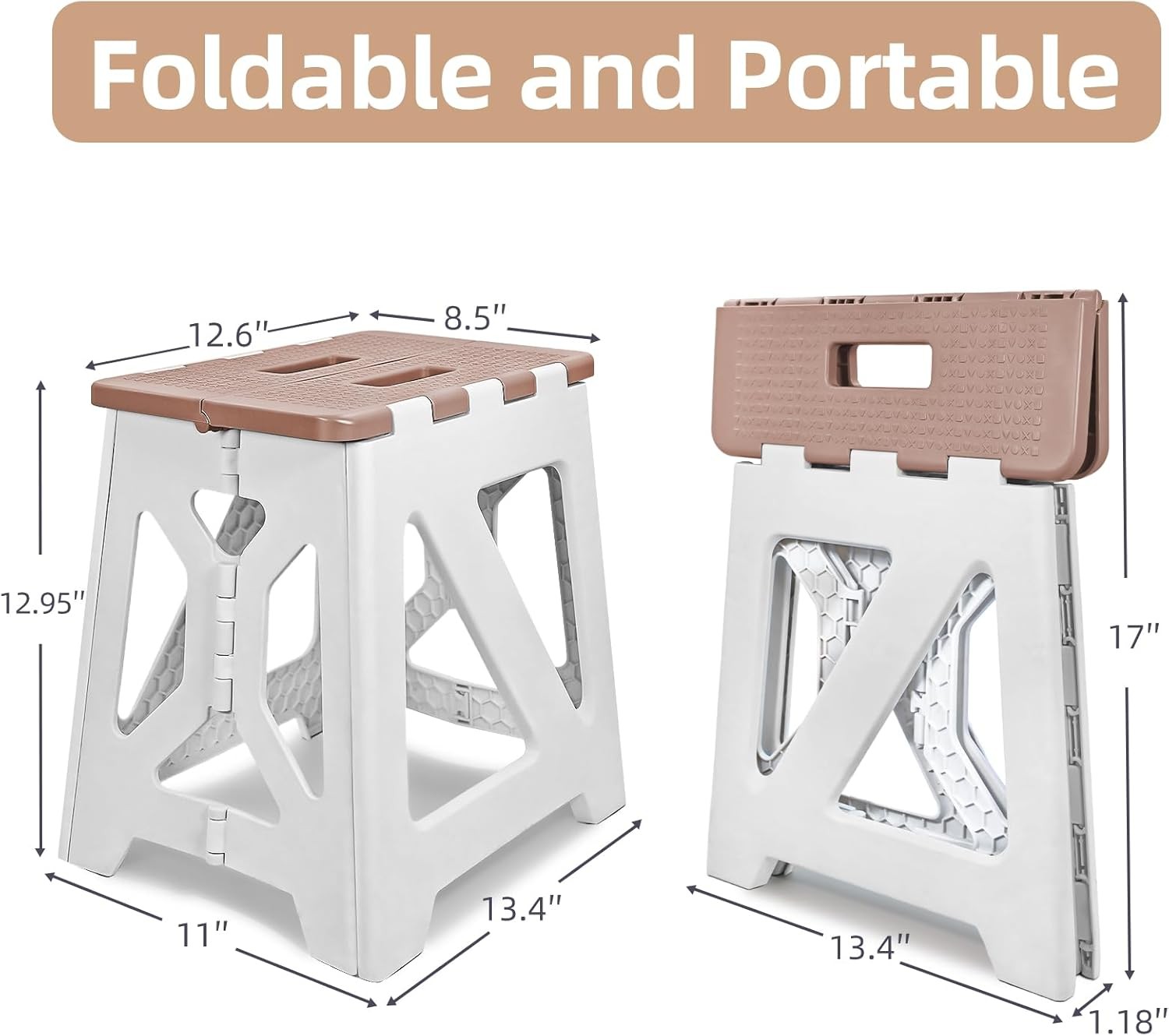 Foldable Step Stool 1 Pack 12.9” Tall up to 300 lb Sturdy Plastic Folding Step