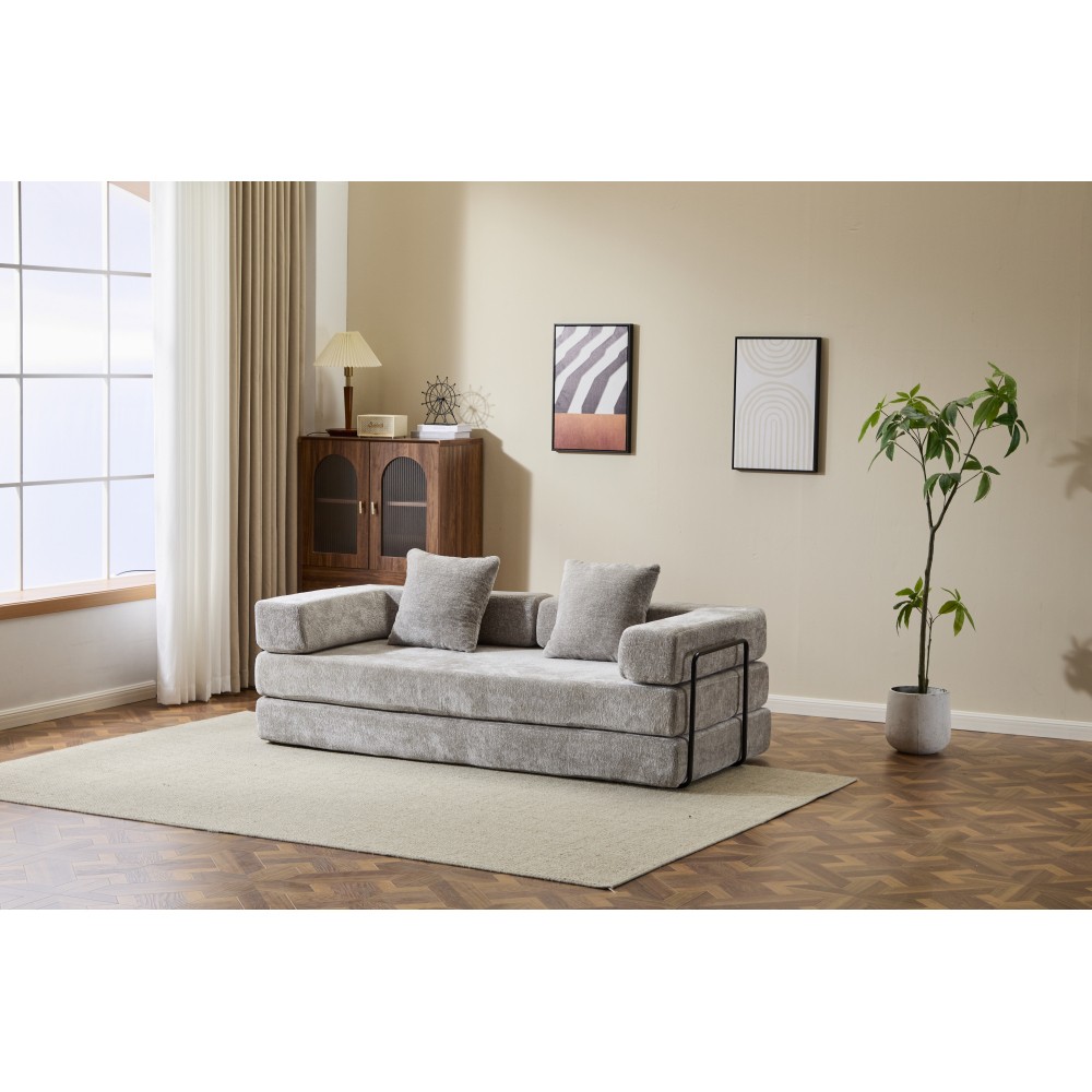 3 Seat Convertible Floor Sofa Bed with Memory Foam - Chenille Futon Couch