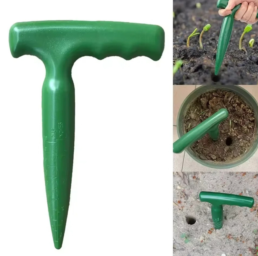 1set Green Plastic Handheld Garden Hole Puncher Seed Planting Tool - NEW